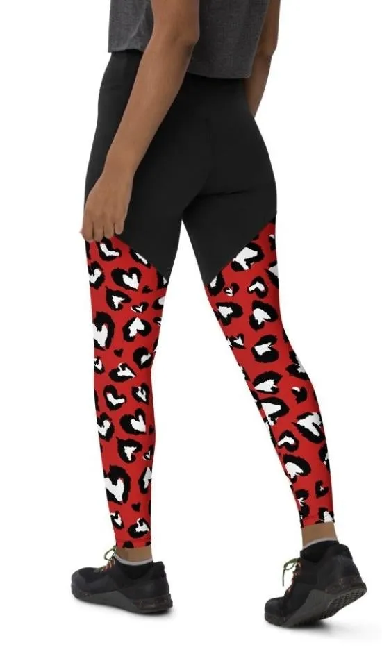 Leopard Hearts Compression Leggings