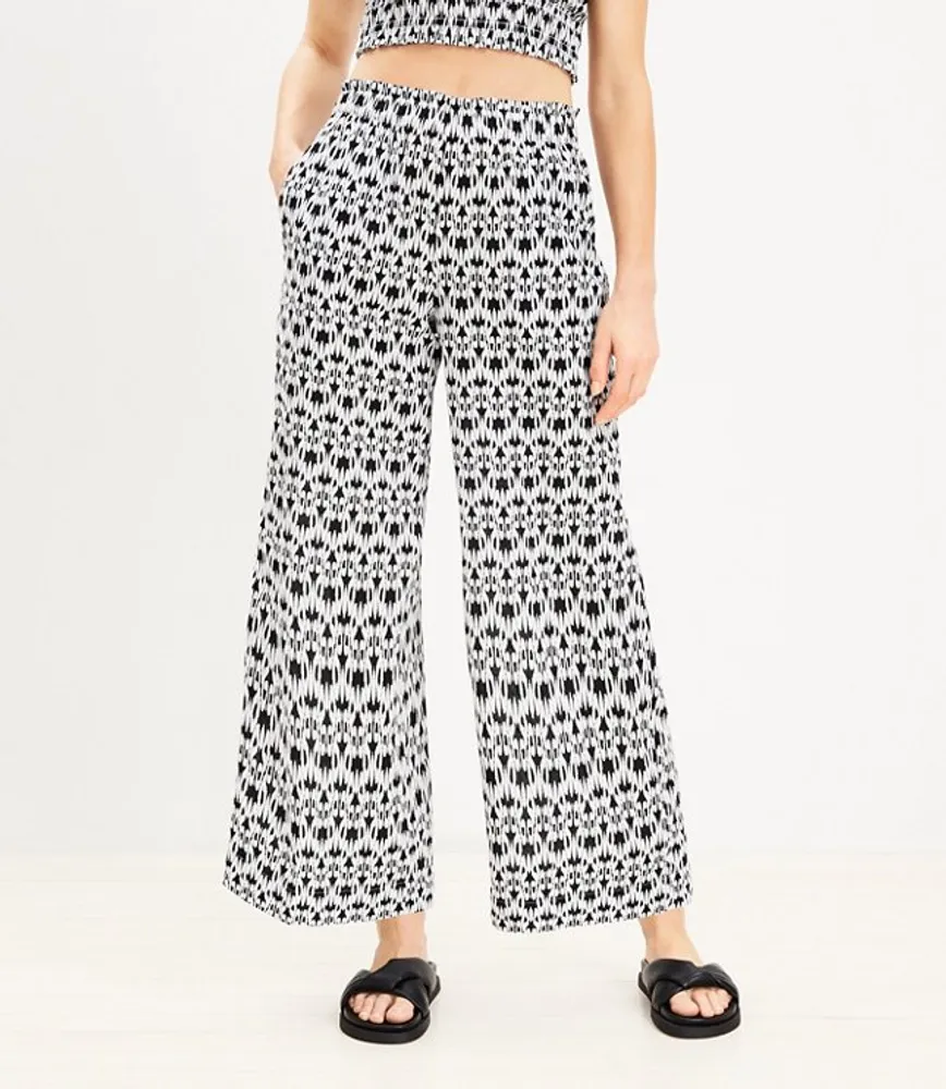 LOFT Beach Scroll Smocked Wide Leg Pants