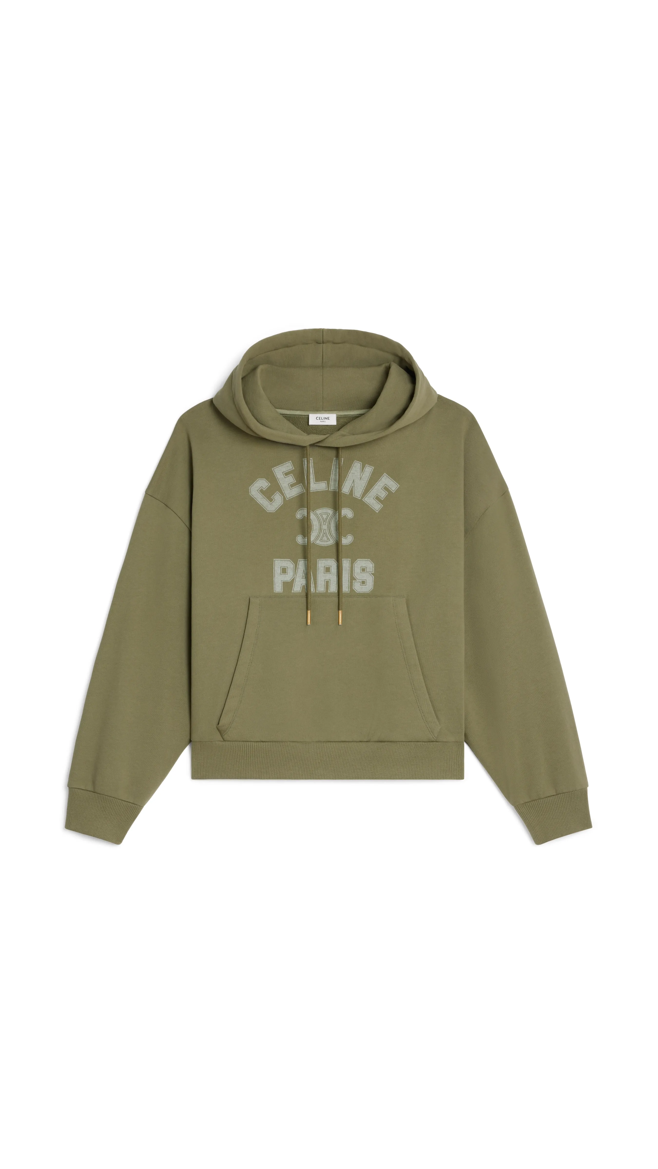 Loose Hoodie in Cotton Fleece - Khaki/Off White