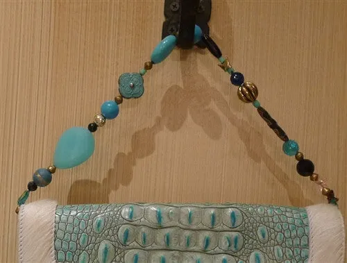 Malini Murjani Turquoise Croc Embossed Handbag with Jeweled Strap