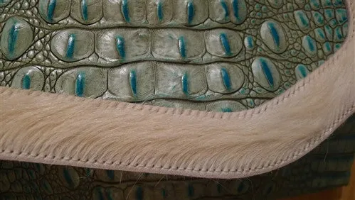 Malini Murjani Turquoise Croc Embossed Handbag with Jeweled Strap