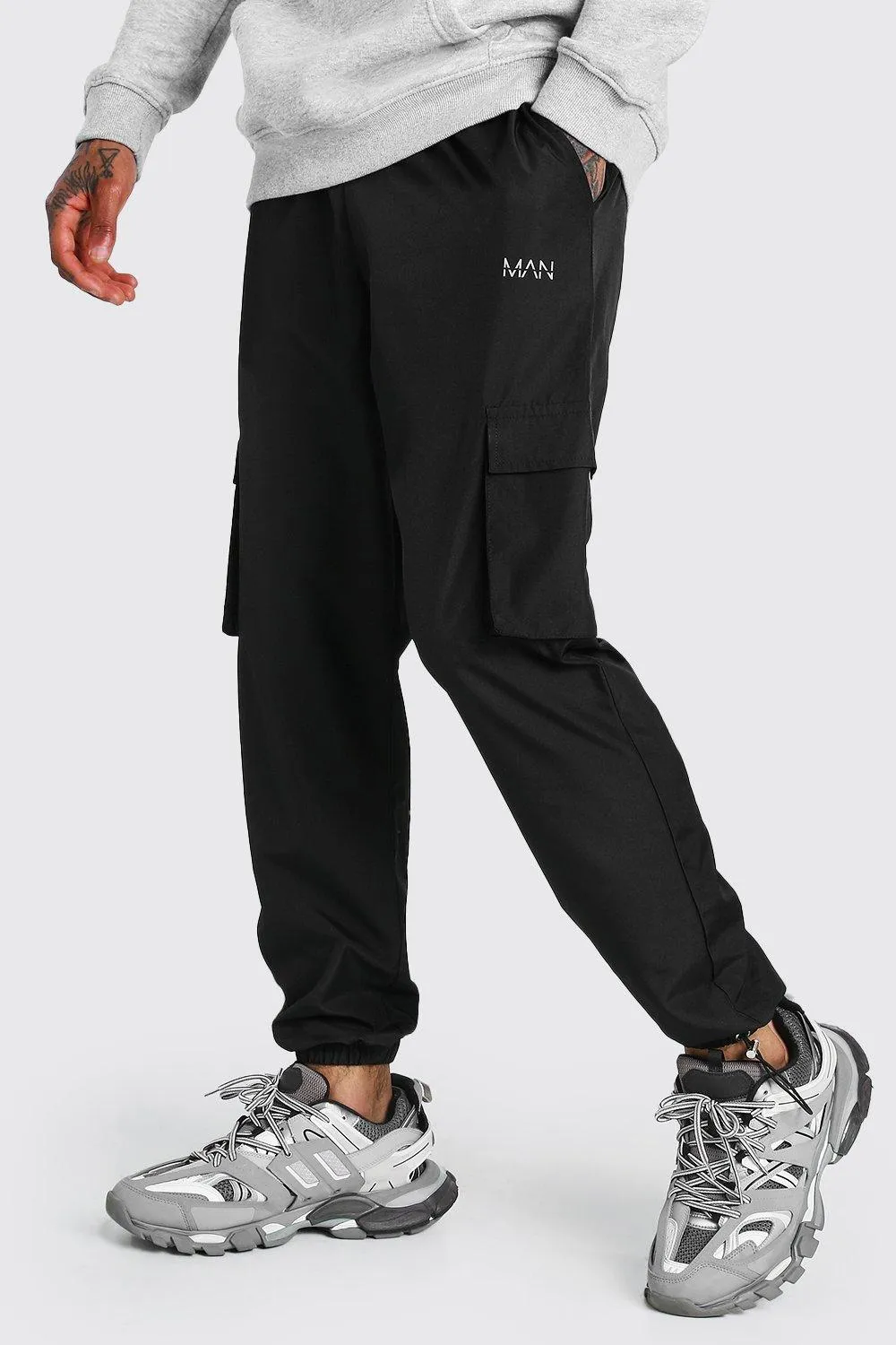 MAN Shell Cargo Joggers With Bungee Cords | boohooMAN UK