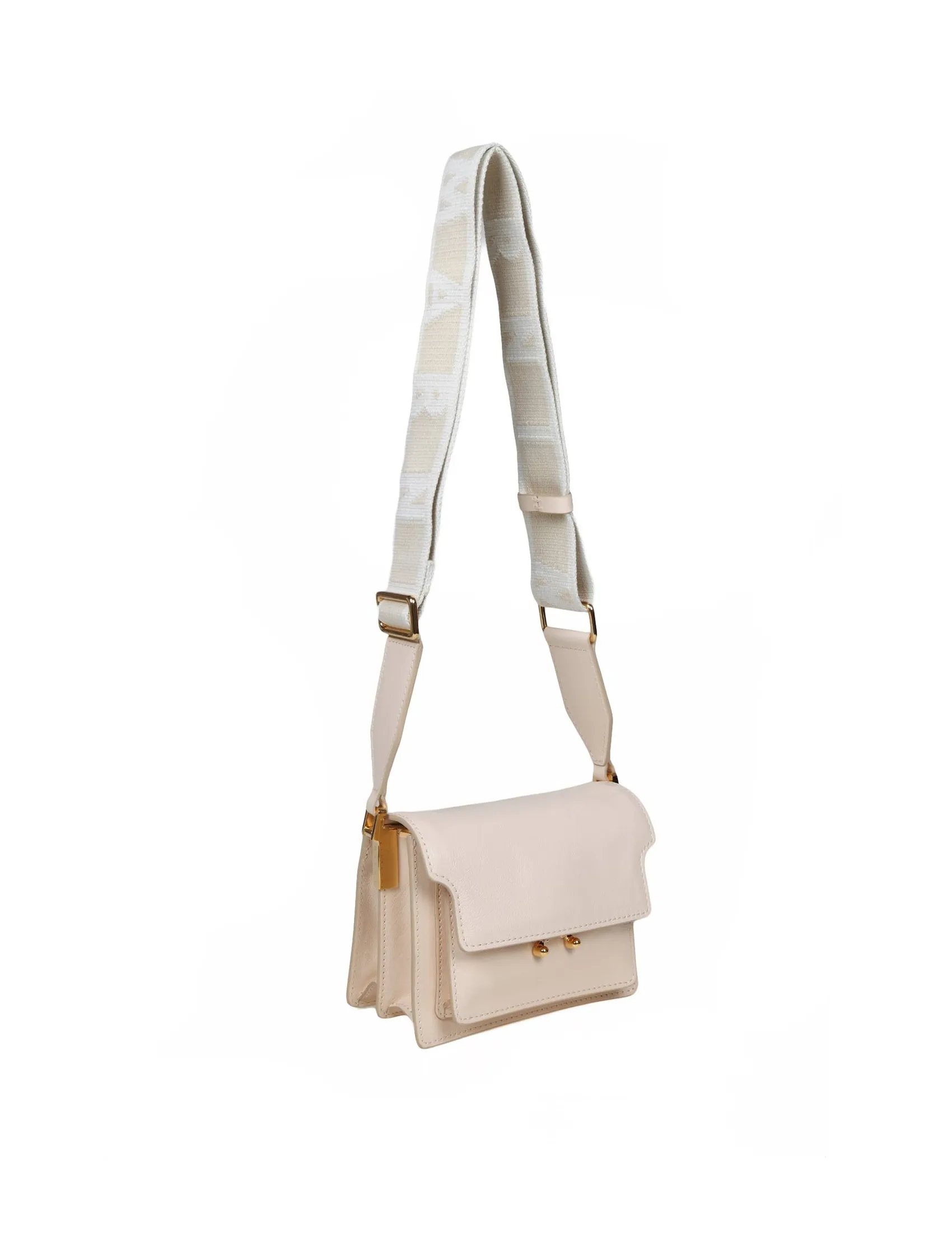 MARNI SMALL TRUNK SOFT SHOULDER BAG IN CREAM COLOR LEATHER