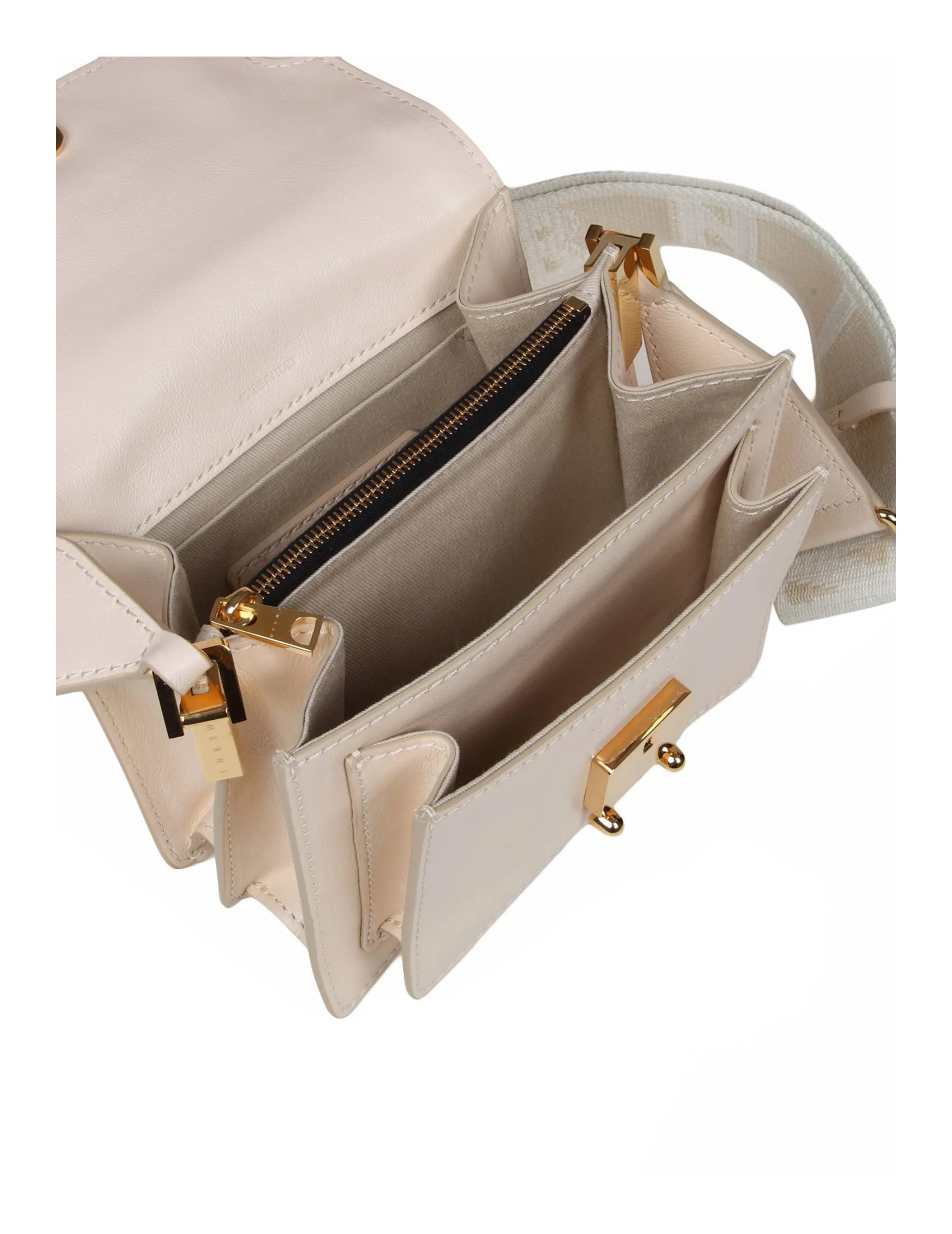 MARNI SMALL TRUNK SOFT SHOULDER BAG IN CREAM COLOR LEATHER