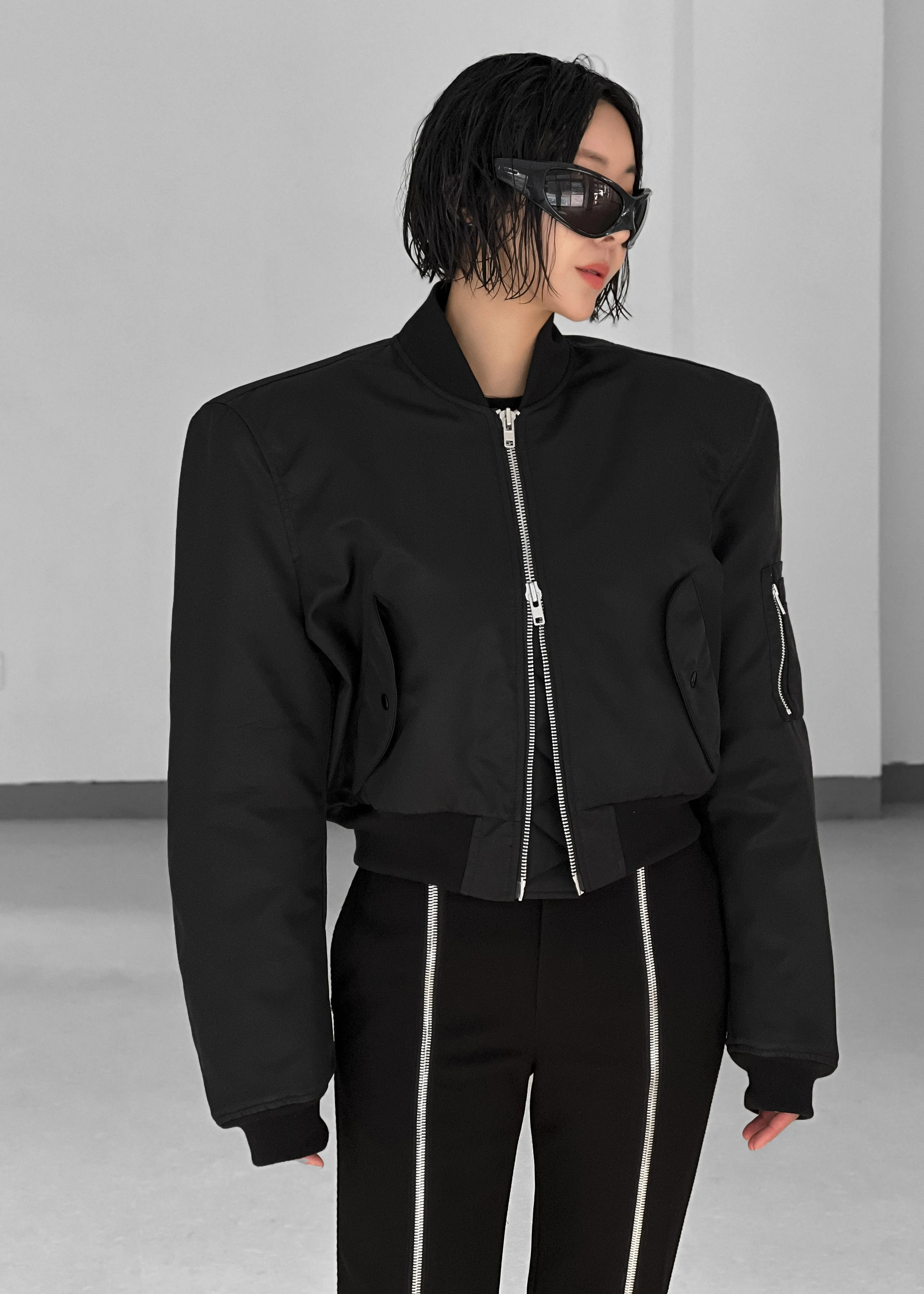 Mati Cropped Padded Bomber - Black