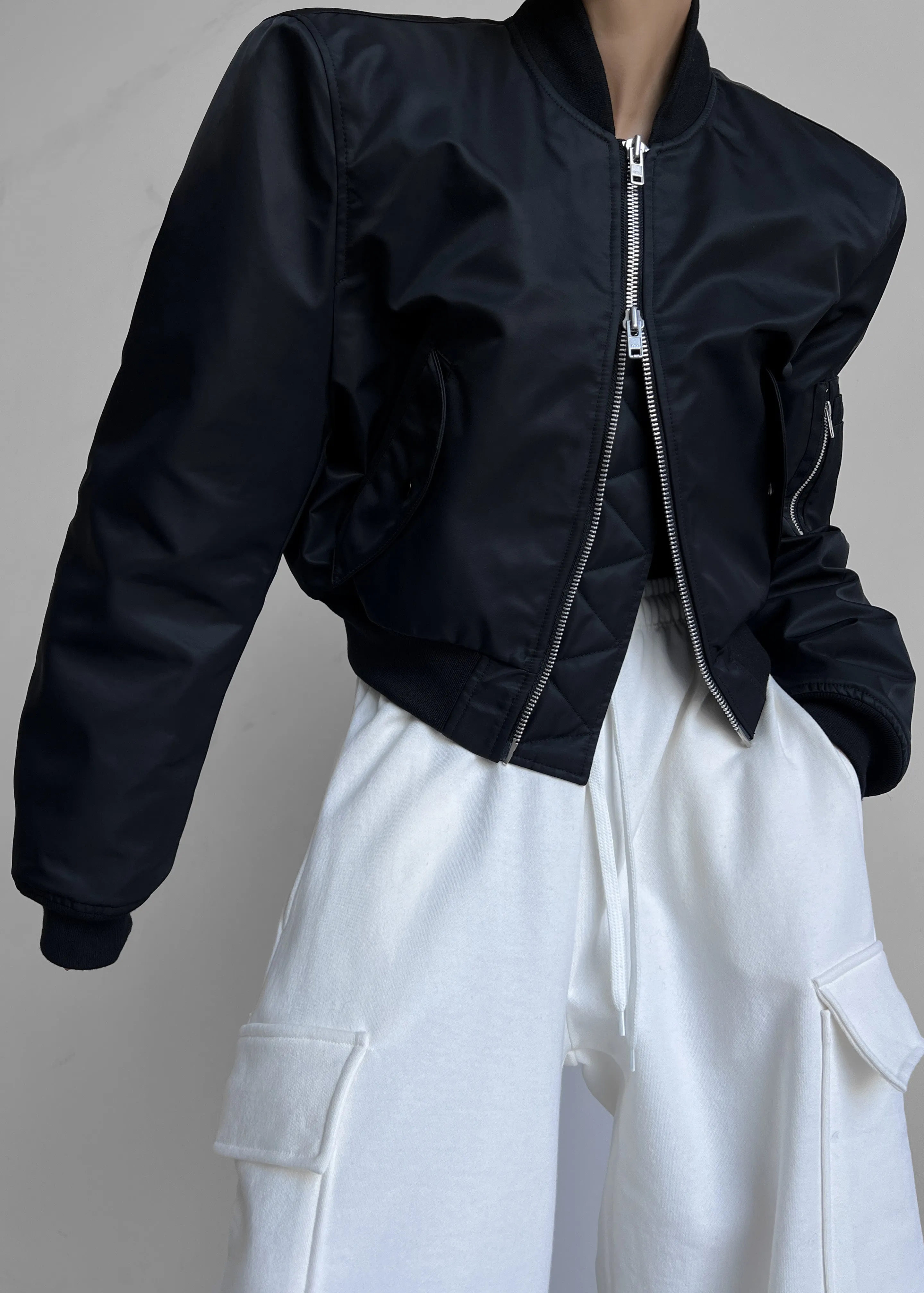 Mati Cropped Padded Bomber - Black