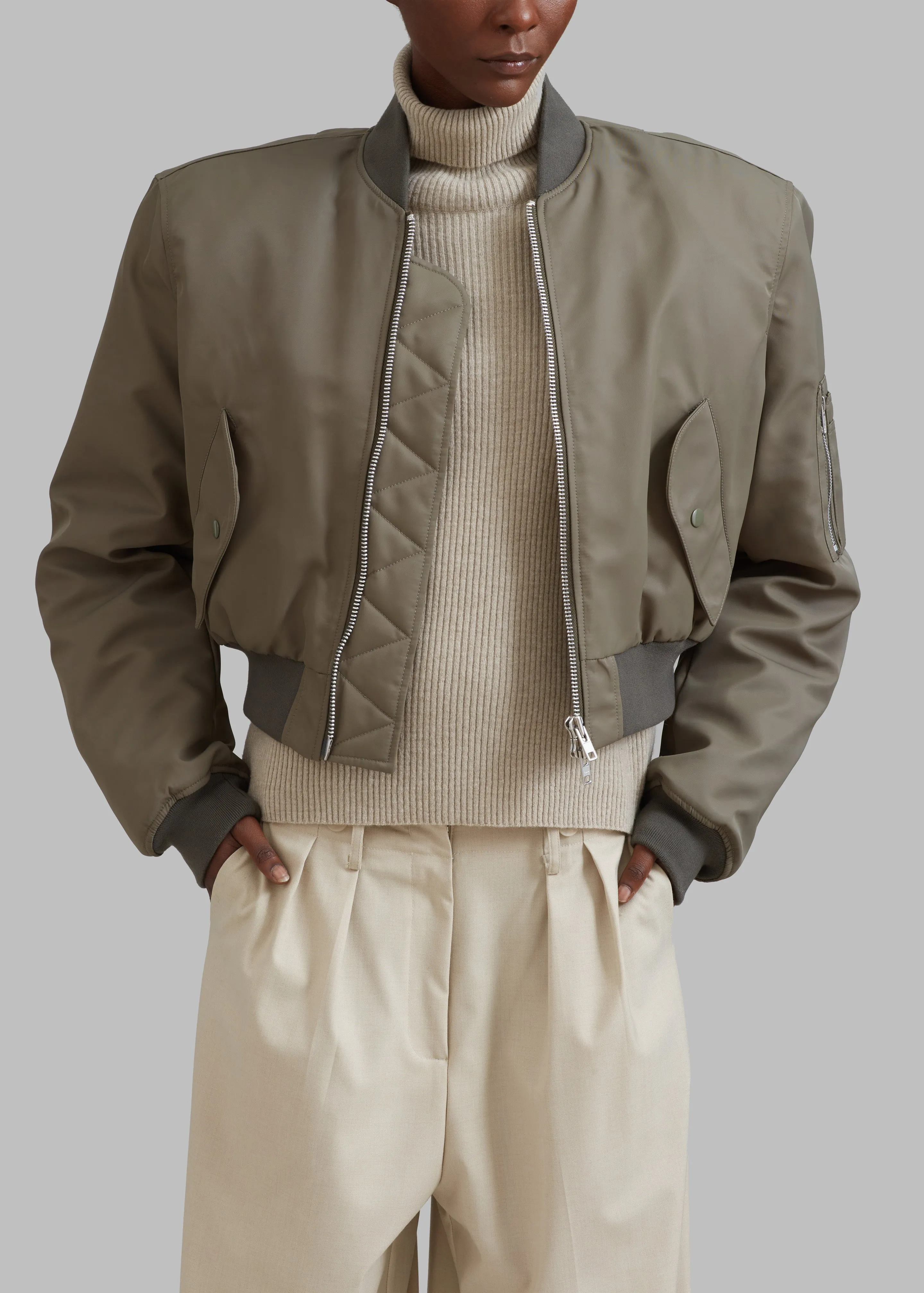 Mati Cropped Padded Bomber - Olive