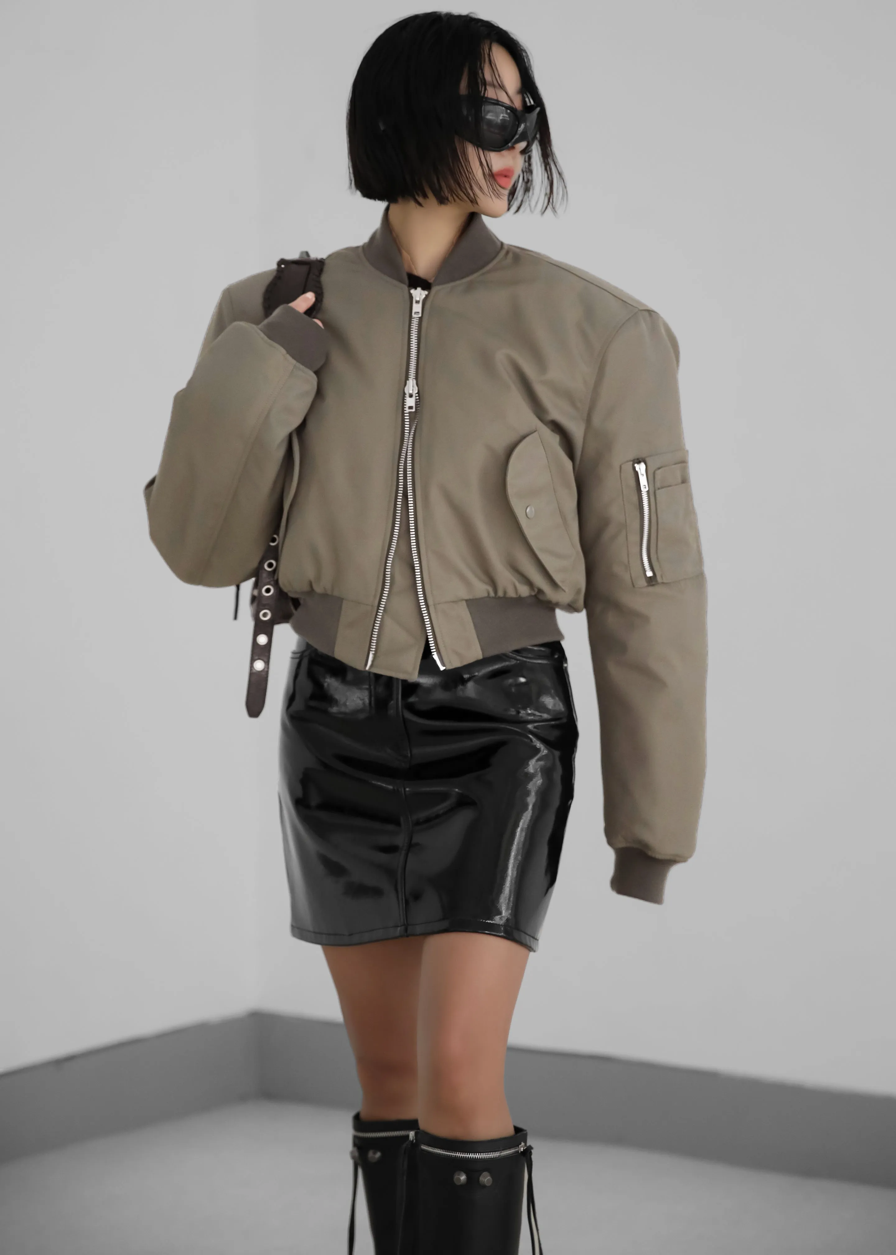 Mati Cropped Padded Bomber - Olive