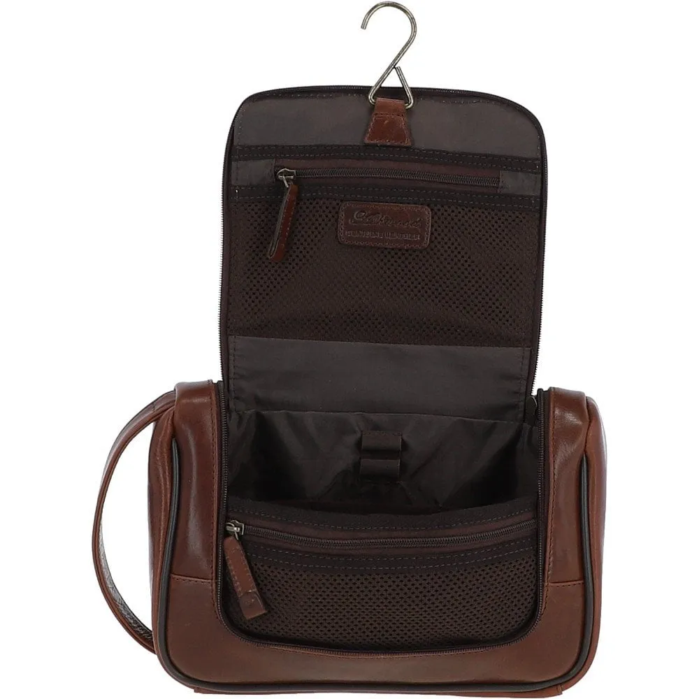 Mayfair Hi Veg Leather Hanging Wash Bag Tempo Brown : 8140