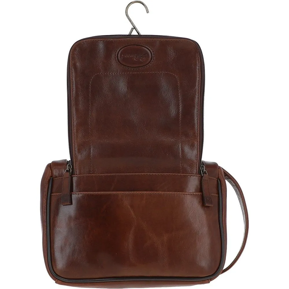 Mayfair Hi Veg Leather Hanging Wash Bag Tempo Brown : 8140