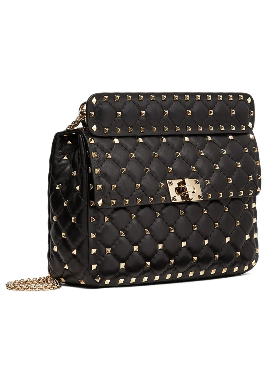 Medium Rockstud Spike Nappa Leather Bag in Black