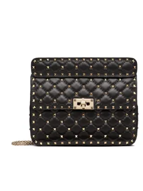 Medium Rockstud Spike Nappa Leather Bag in Black