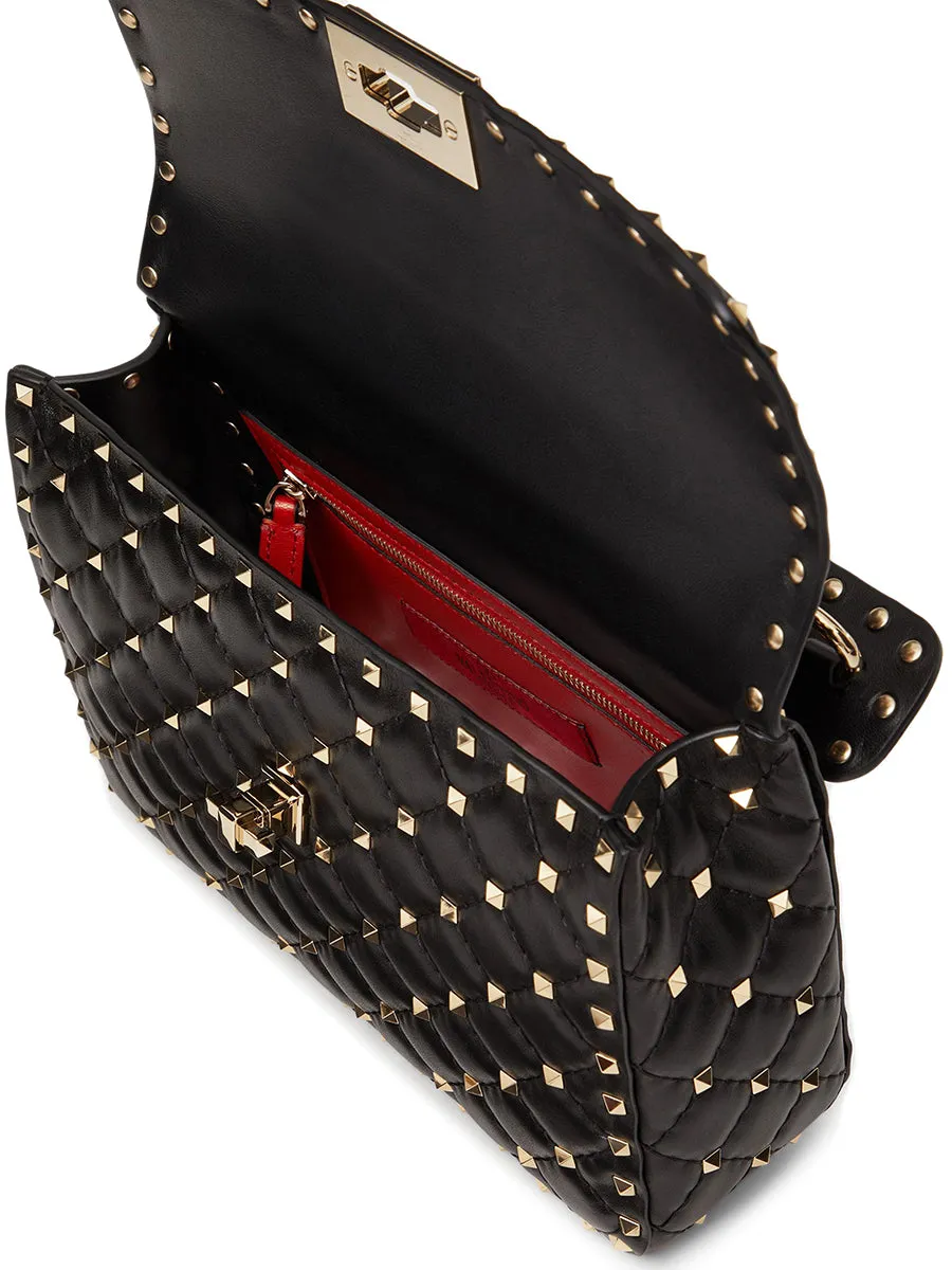 Medium Rockstud Spike Nappa Leather Bag in Black