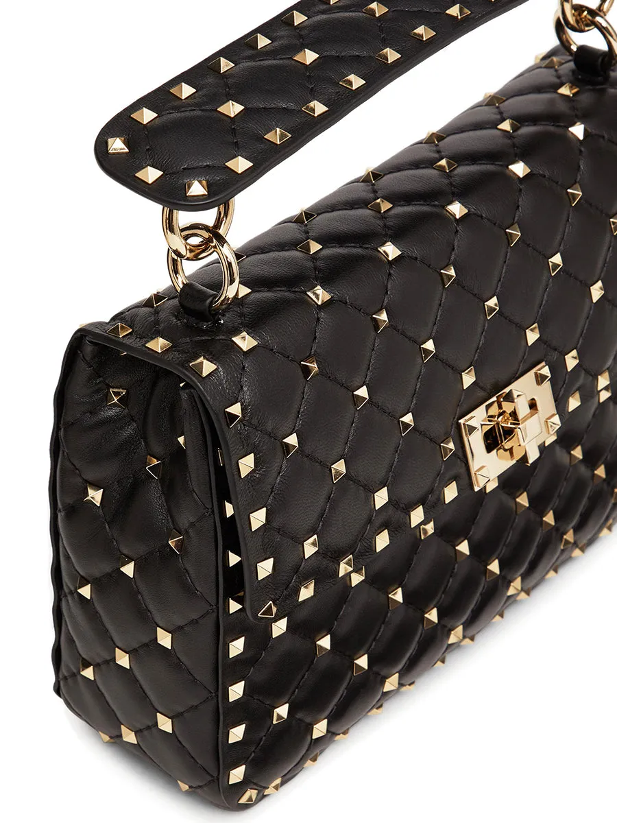 Medium Rockstud Spike Nappa Leather Bag in Black