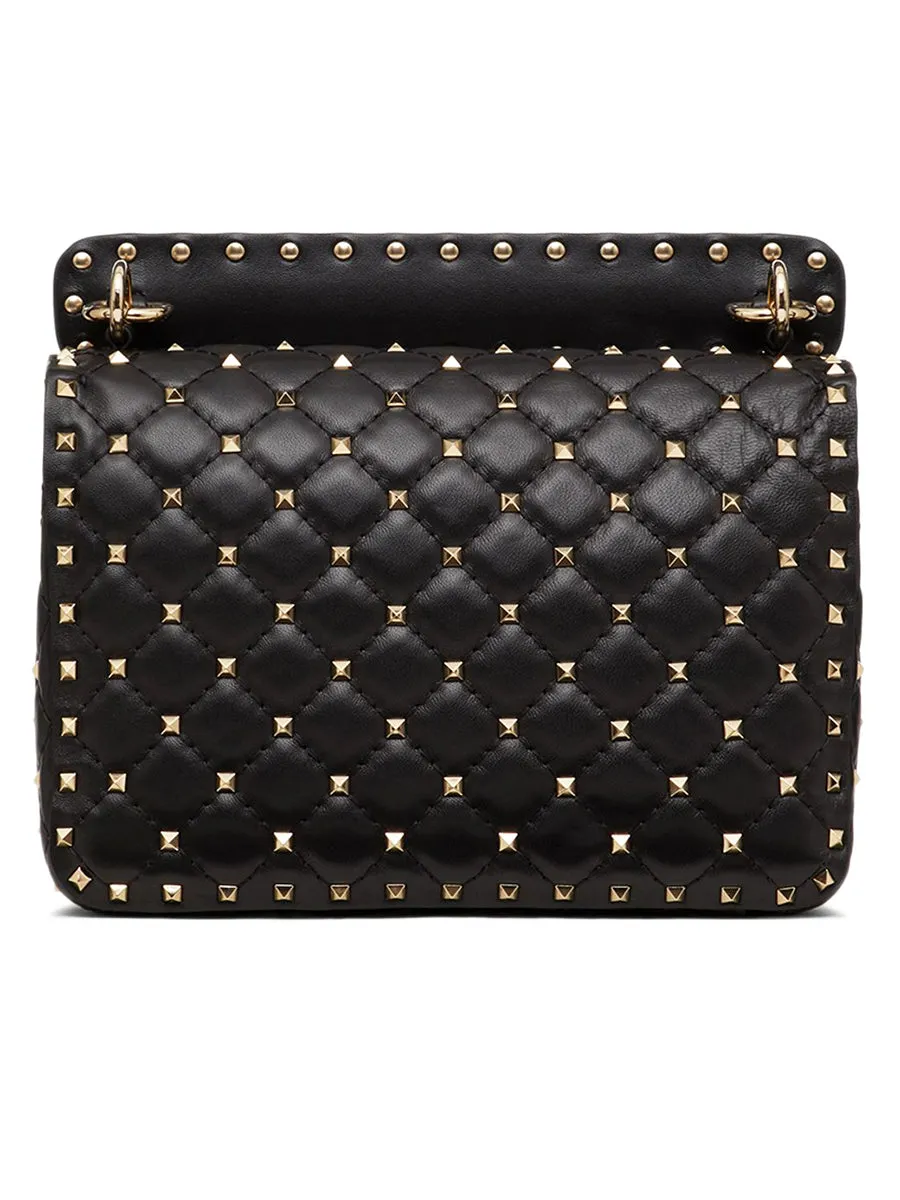 Medium Rockstud Spike Nappa Leather Bag in Black