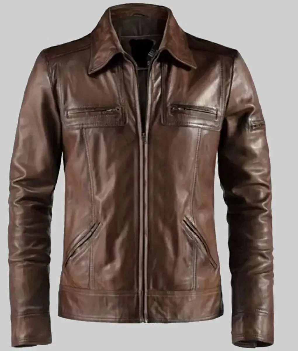 Men's Classic Vintage Brown Leather Jacket | TLC