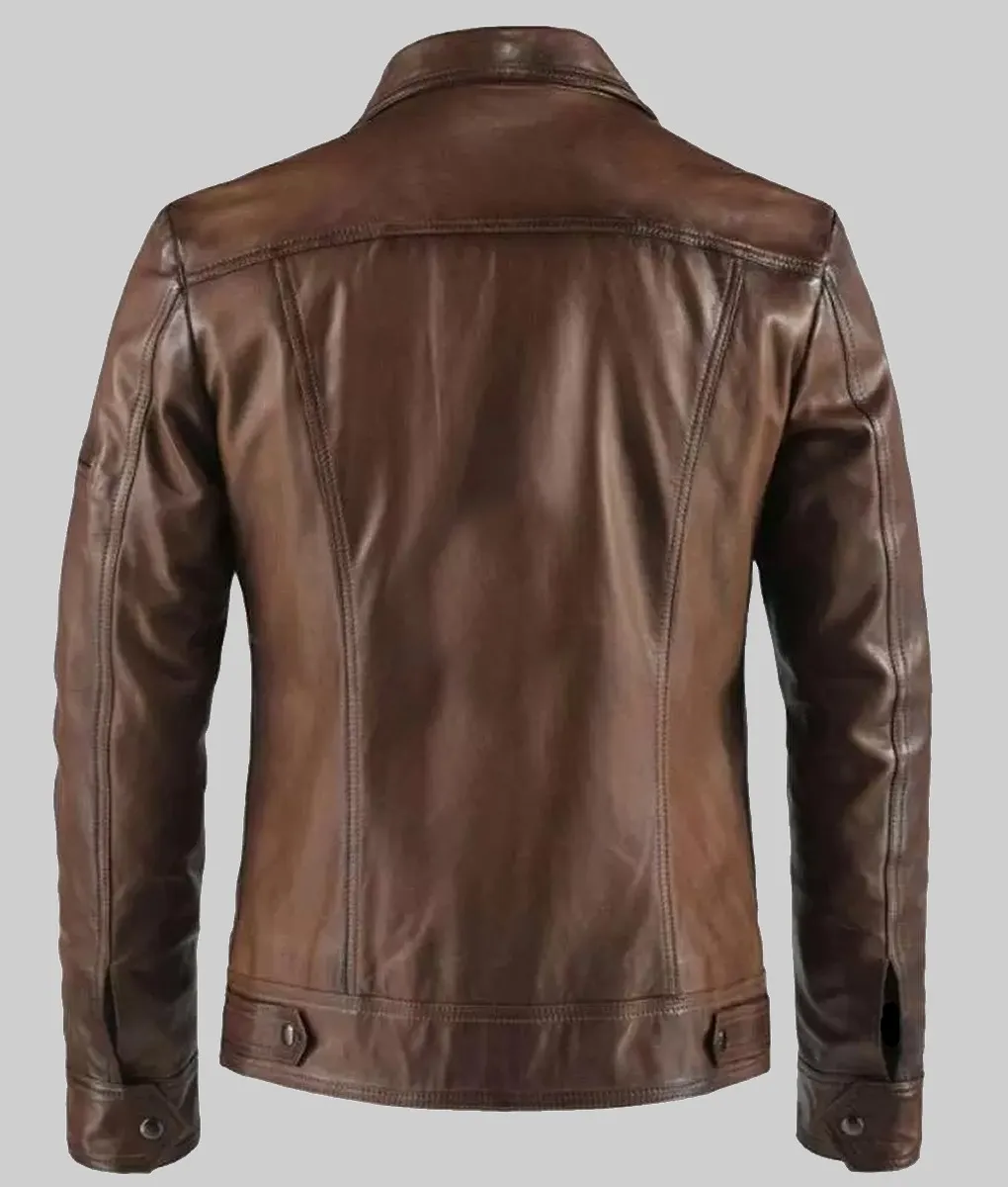 Men's Classic Vintage Brown Leather Jacket | TLC