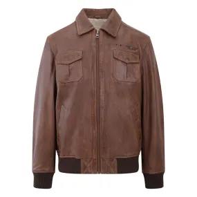 Men's Cognac Aviator Leather Jacket - Airborn - PRIMEHIDE Leather