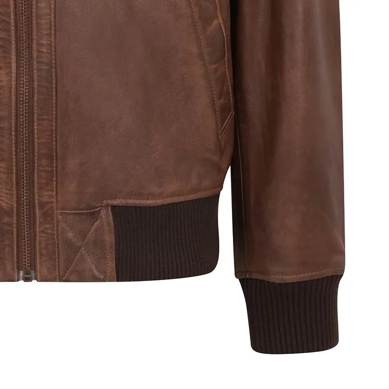 Men's Cognac Aviator Leather Jacket - Airborn - PRIMEHIDE Leather