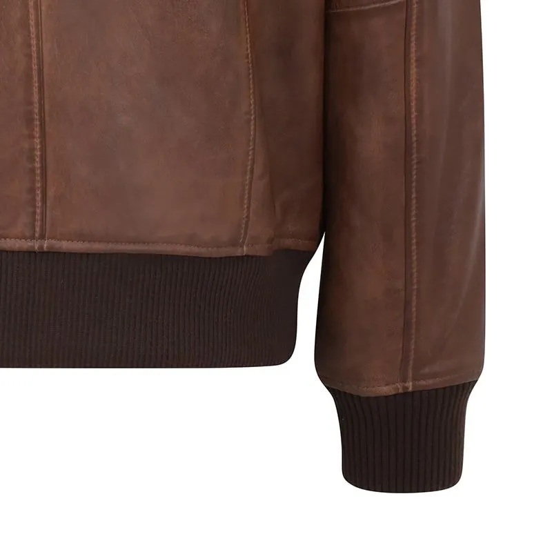 Men's Cognac Aviator Leather Jacket - Airborn - PRIMEHIDE Leather