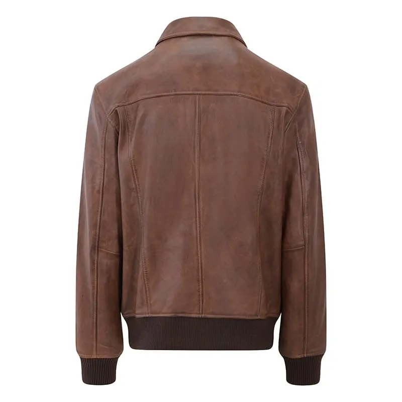 Men's Cognac Aviator Leather Jacket - Airborn - PRIMEHIDE Leather