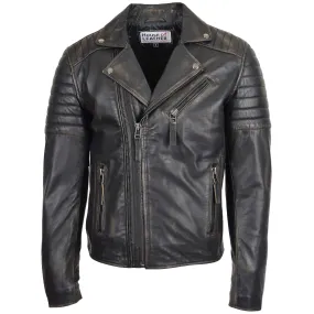 Mens Biker Leather Jacket Dual Zip Hook Rub Off