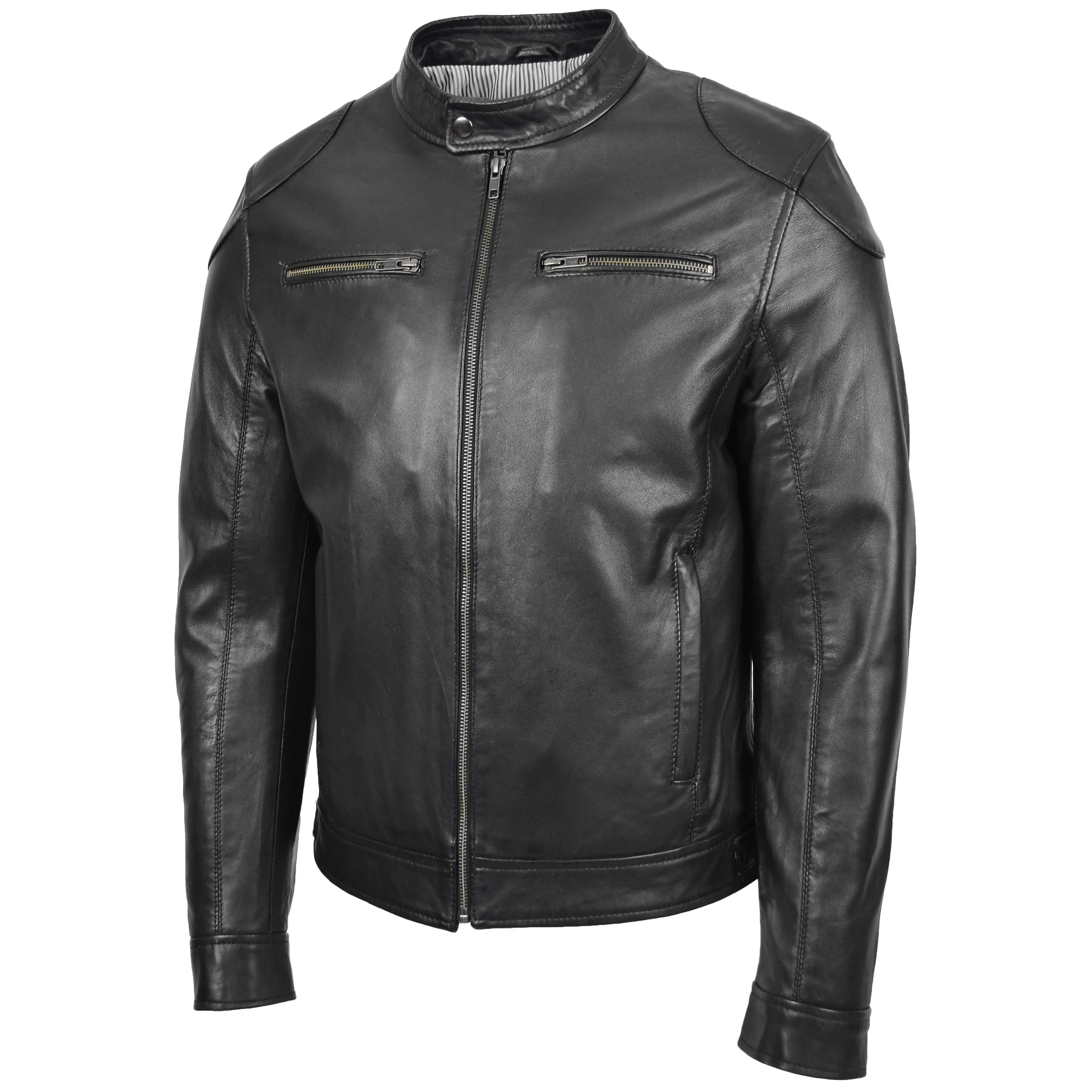 Mens Biker Soft Casual Leather Jacket Milton Black