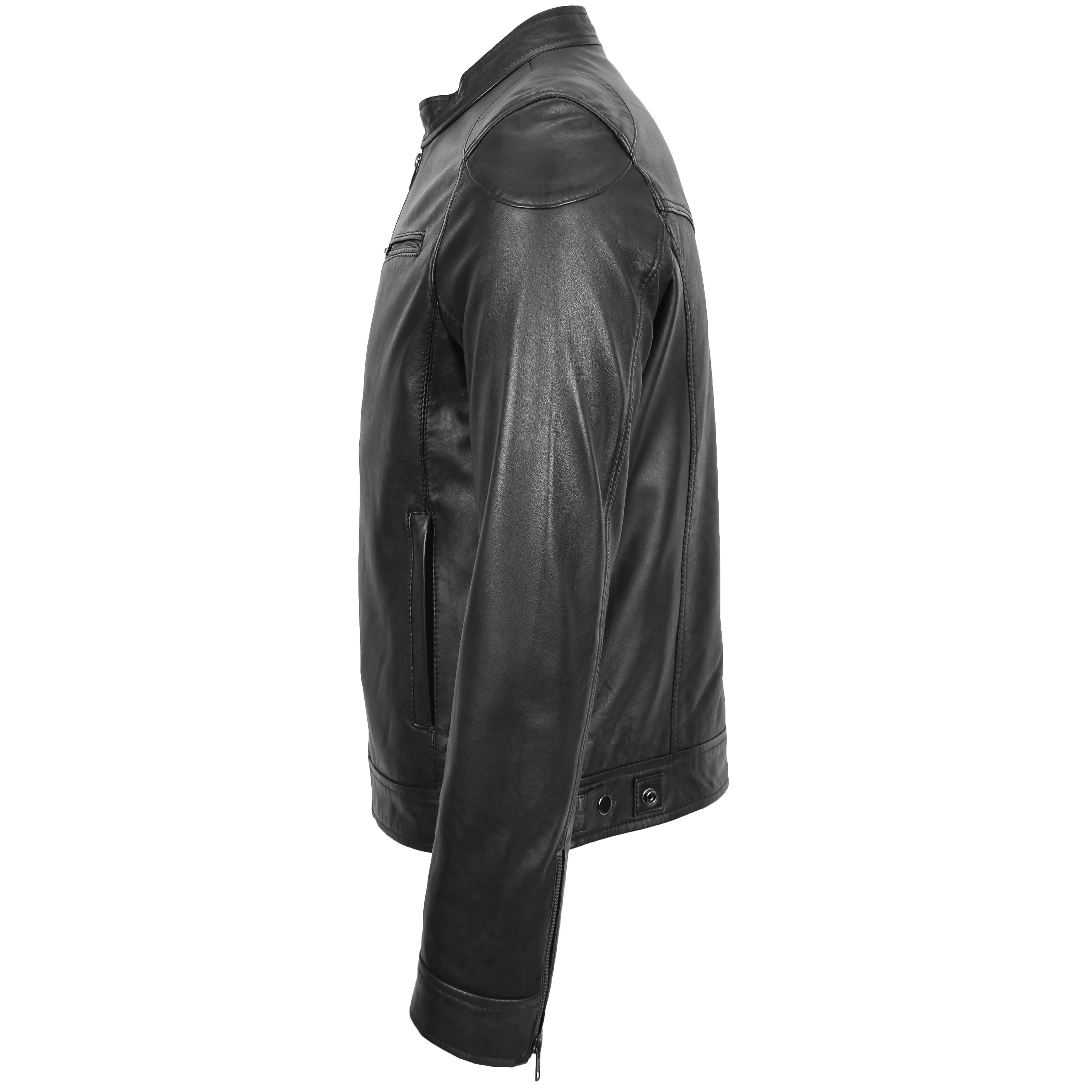 Mens Biker Soft Casual Leather Jacket Milton Black