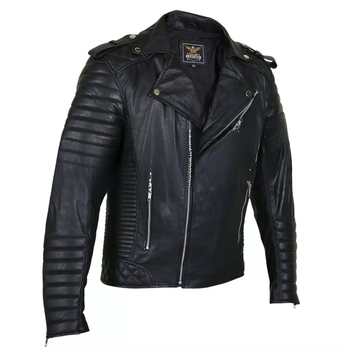 Men's Black Brando Leather Motorcycle Jacket With Shoulder Epaulets