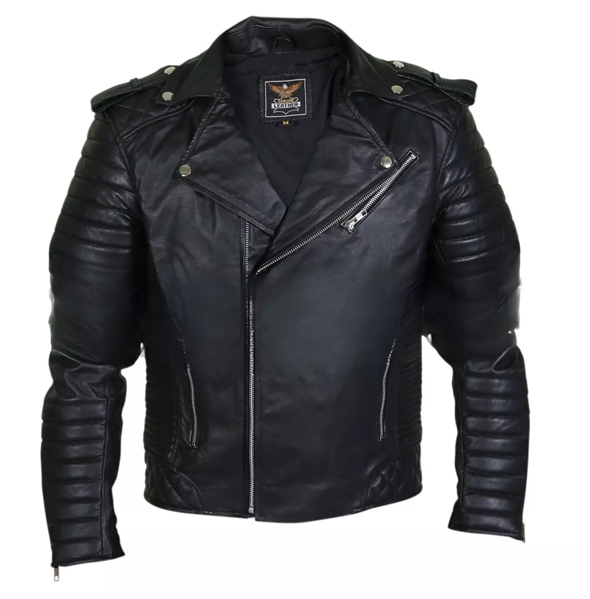 Men's Black Brando Leather Motorcycle Jacket With Shoulder Epaulets