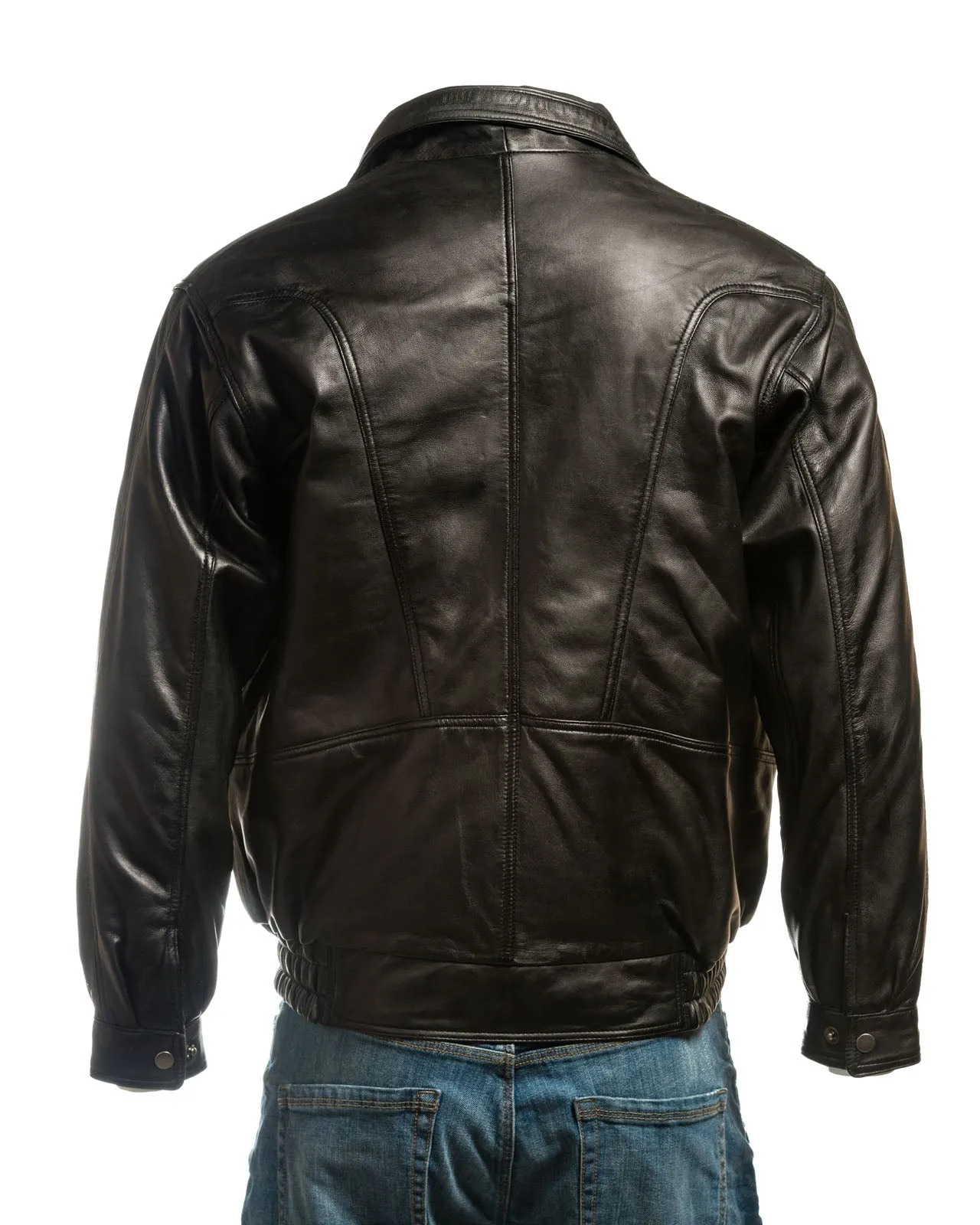 Men's Black Pocket Detail Blouson Style Leather Jacket: Marco