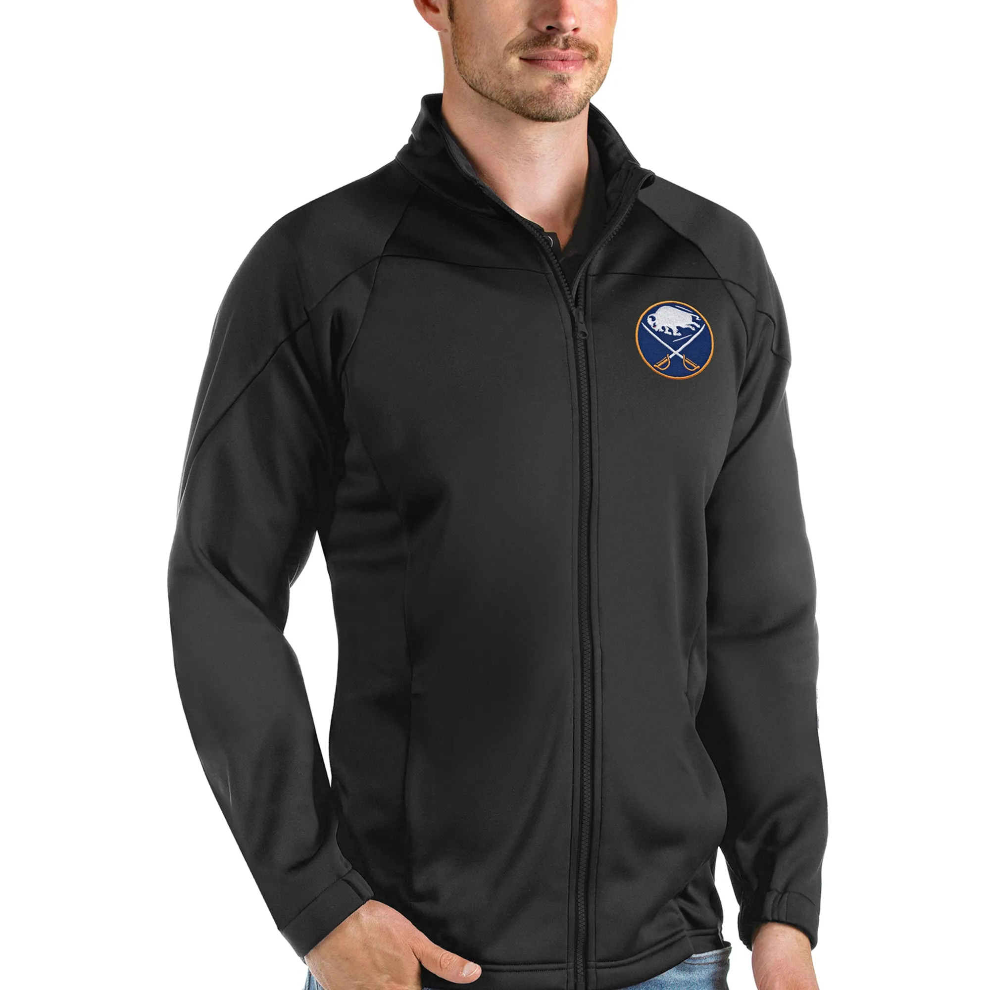 Men's Buffalo Sabres Antigua Black Links Full-Zip Golf Jacket