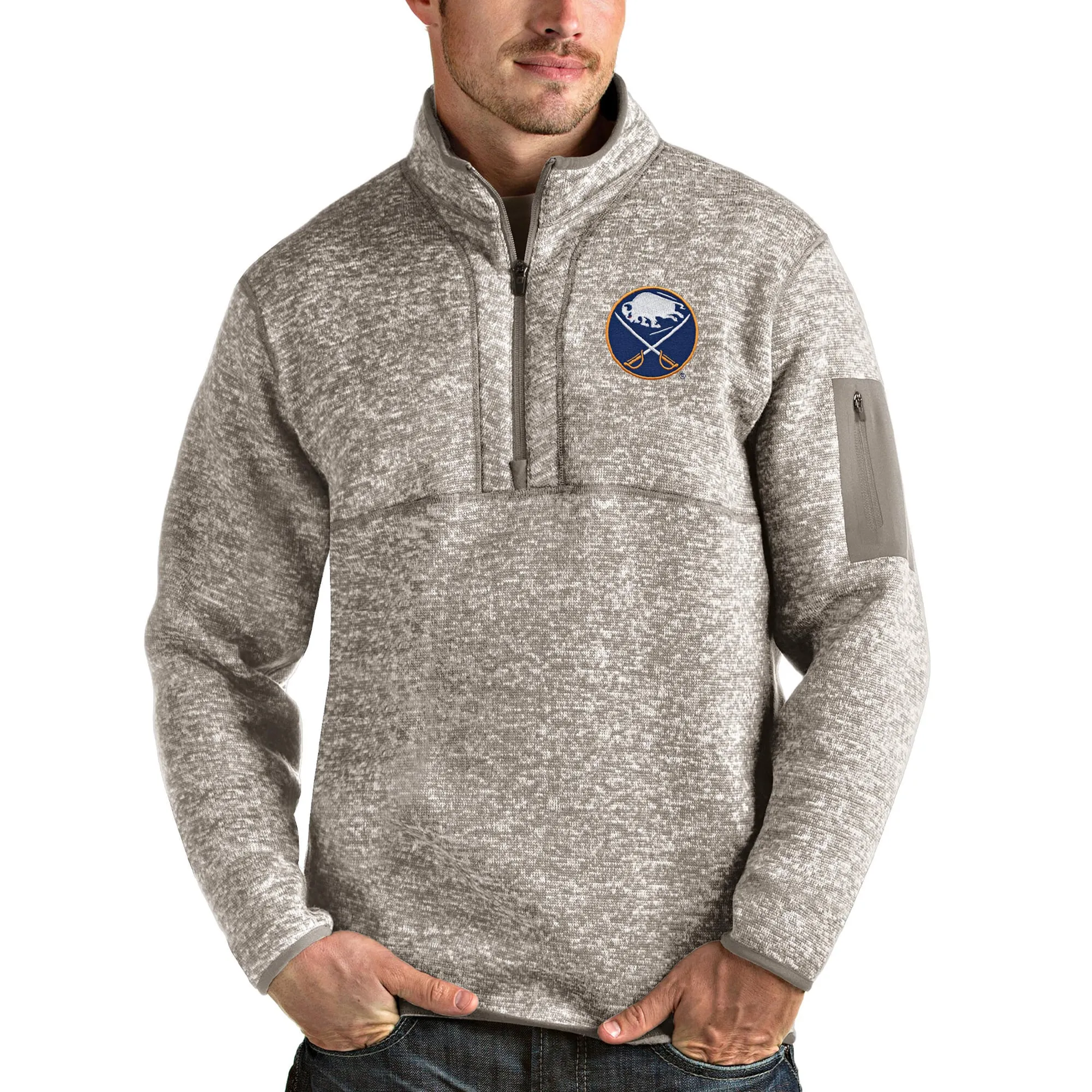 Men's Buffalo Sabres Antigua Oatmeal Team Fortune Half-Zip Pullover Jacket