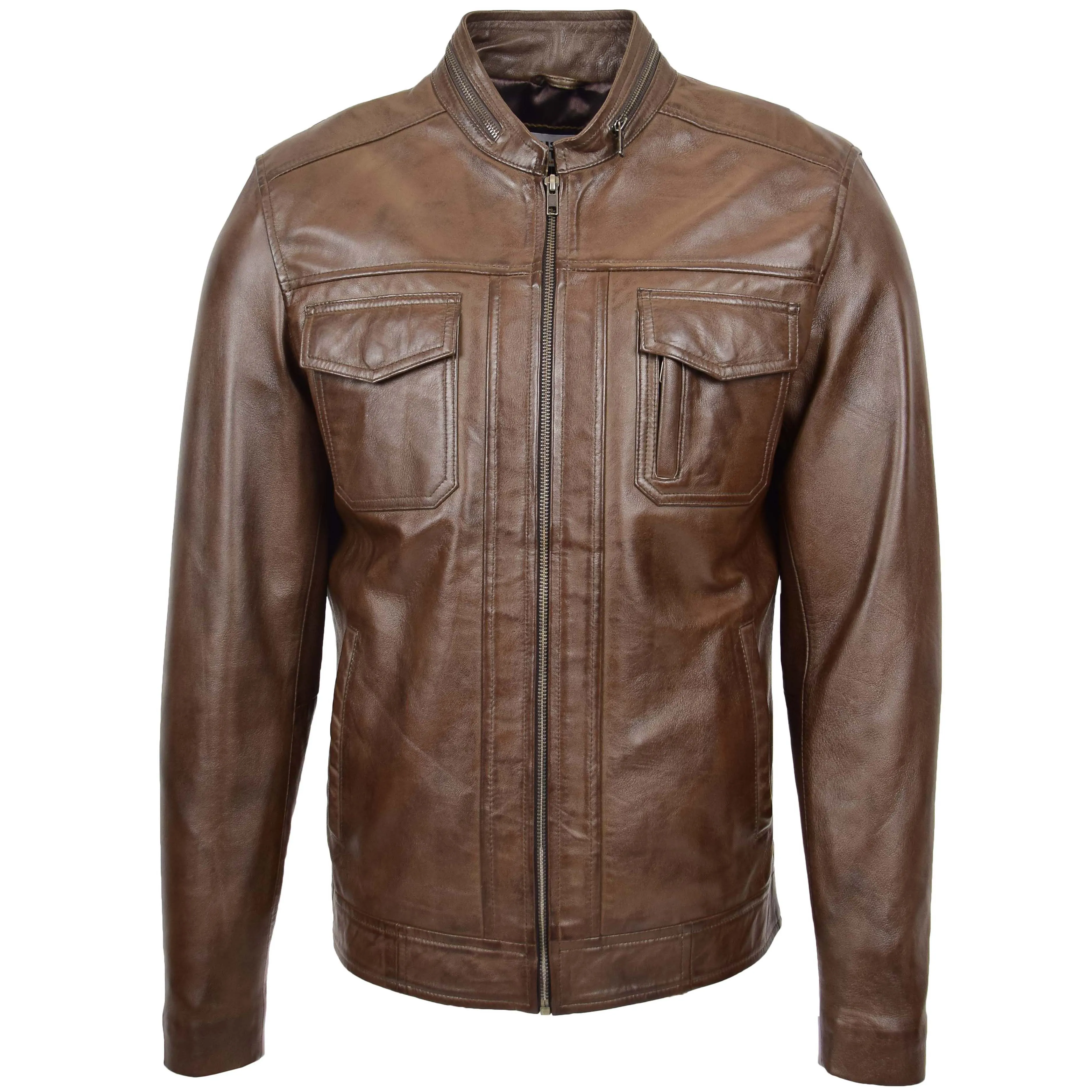 Mens Casual Biker Leather Jacket Jaime Timber