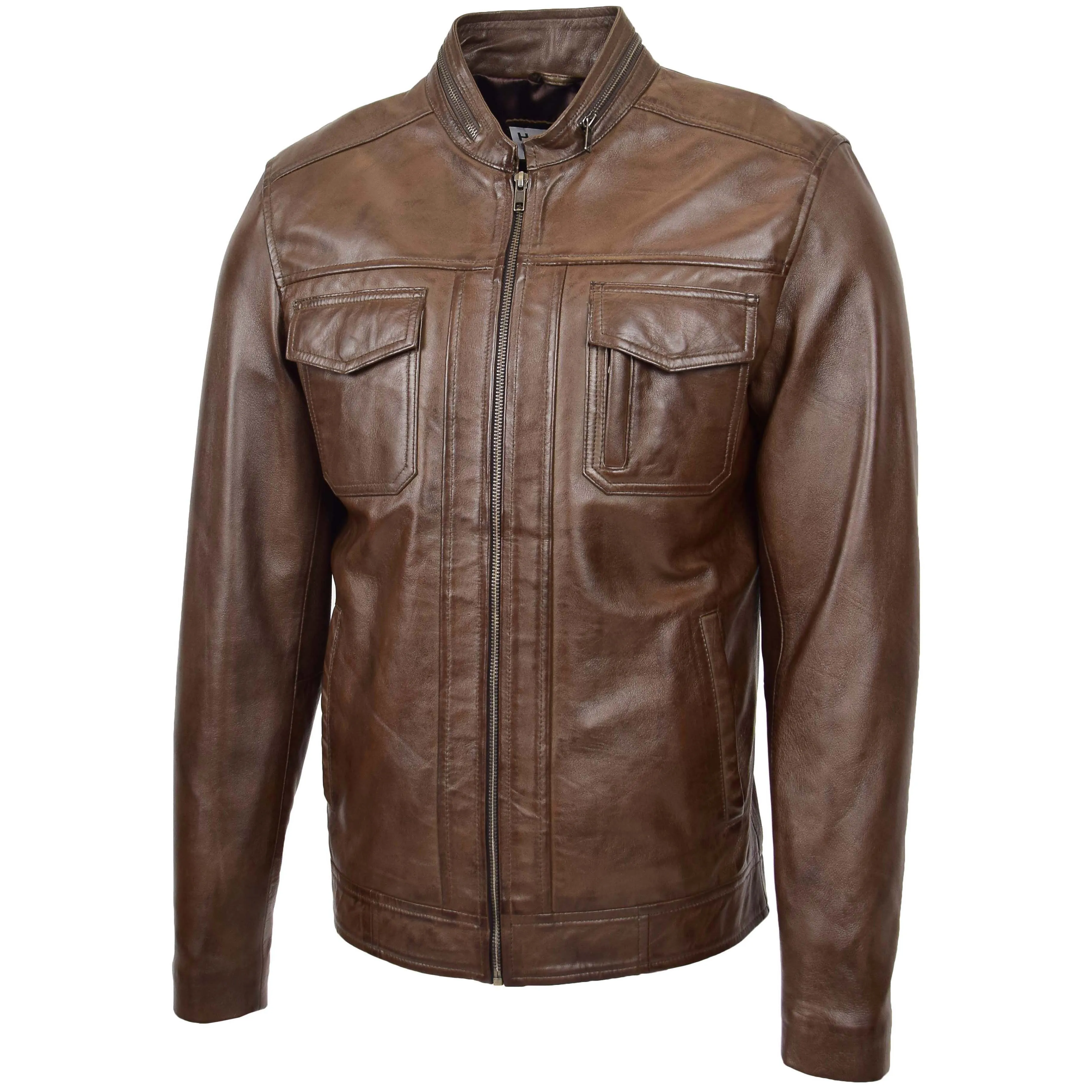 Mens Casual Biker Leather Jacket Jaime Timber