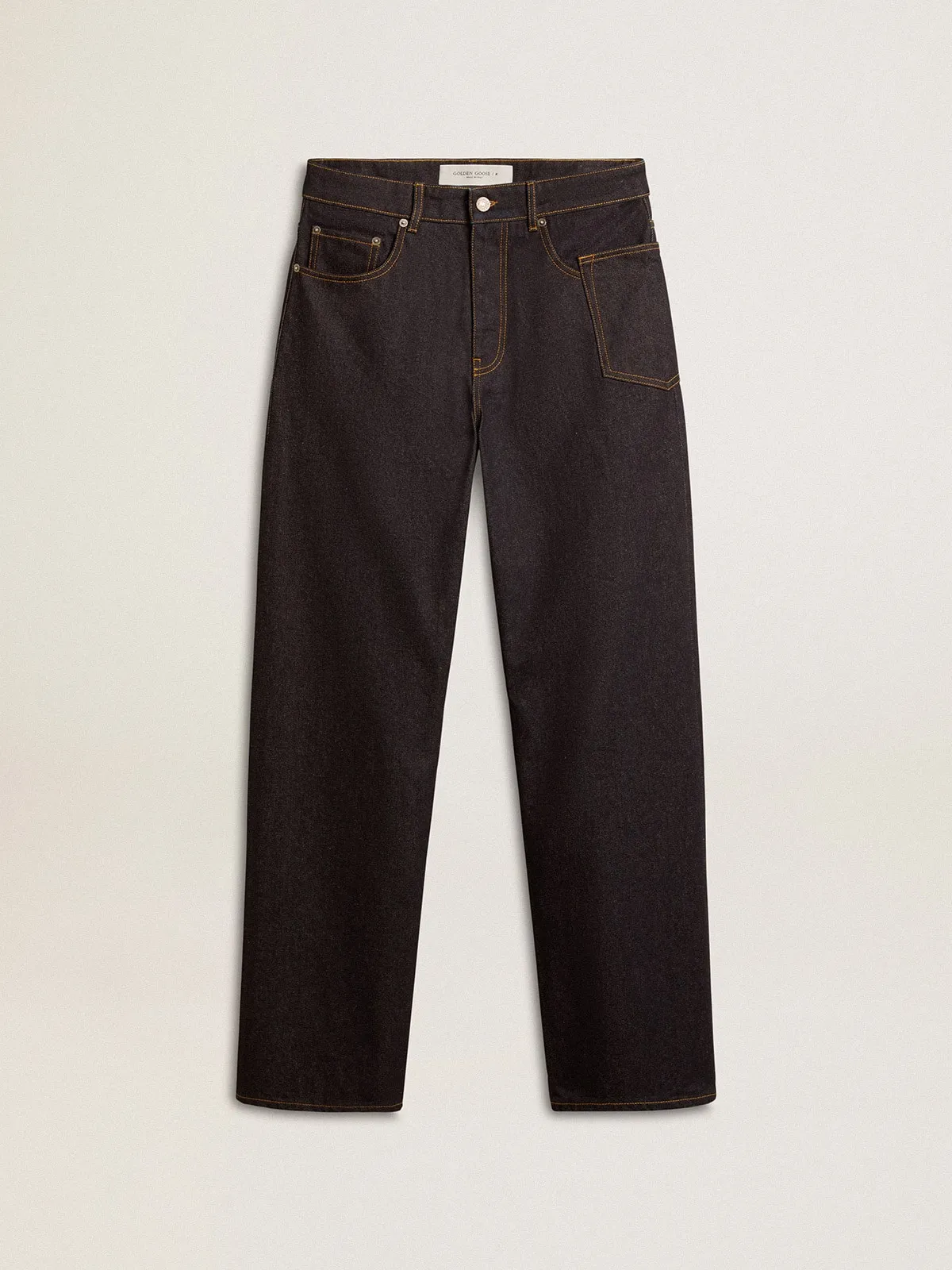 Men’s dark blue wide-leg jeans in one-wash denim