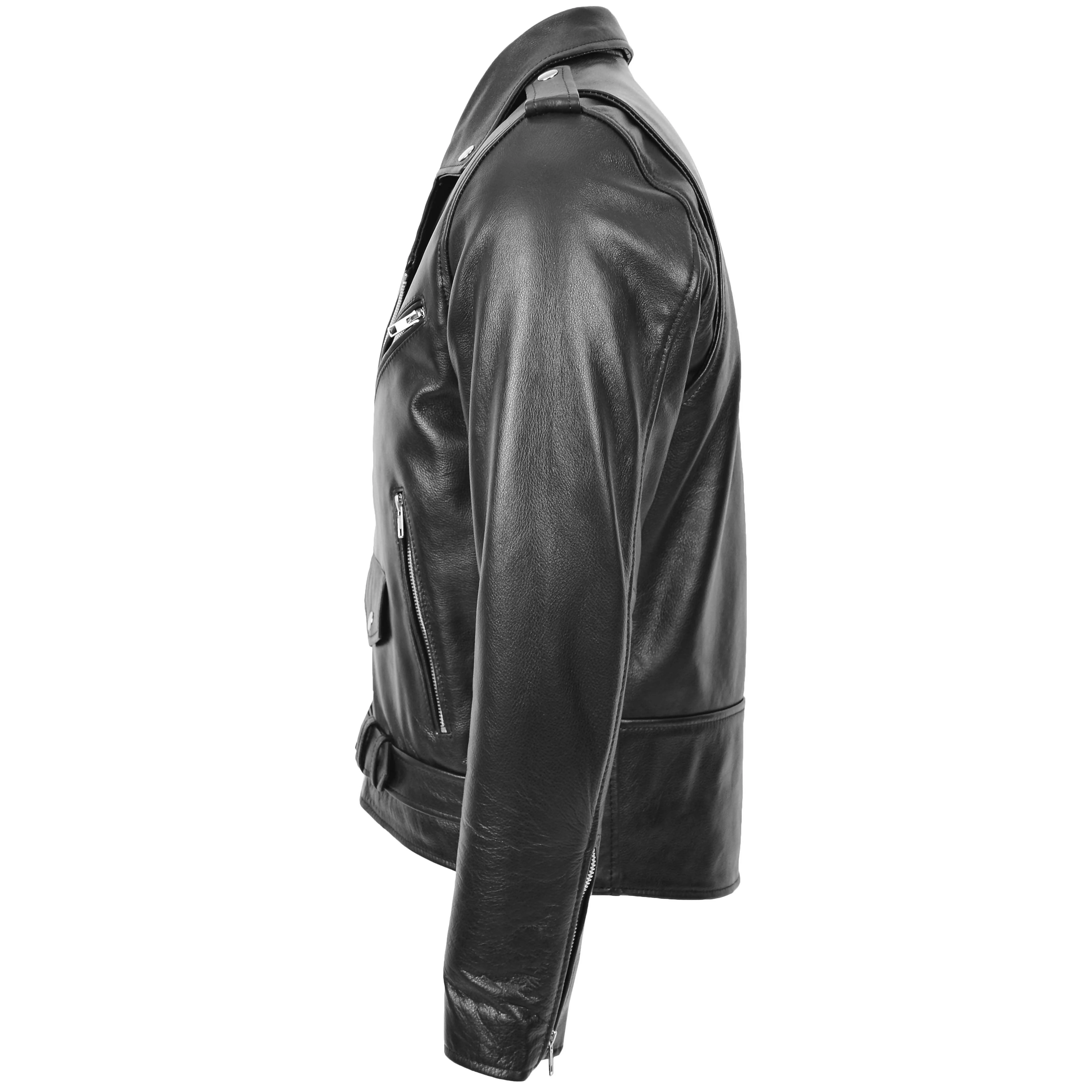 Mens Heavy Duty Leather Biker Brando Jacket Kyle Black