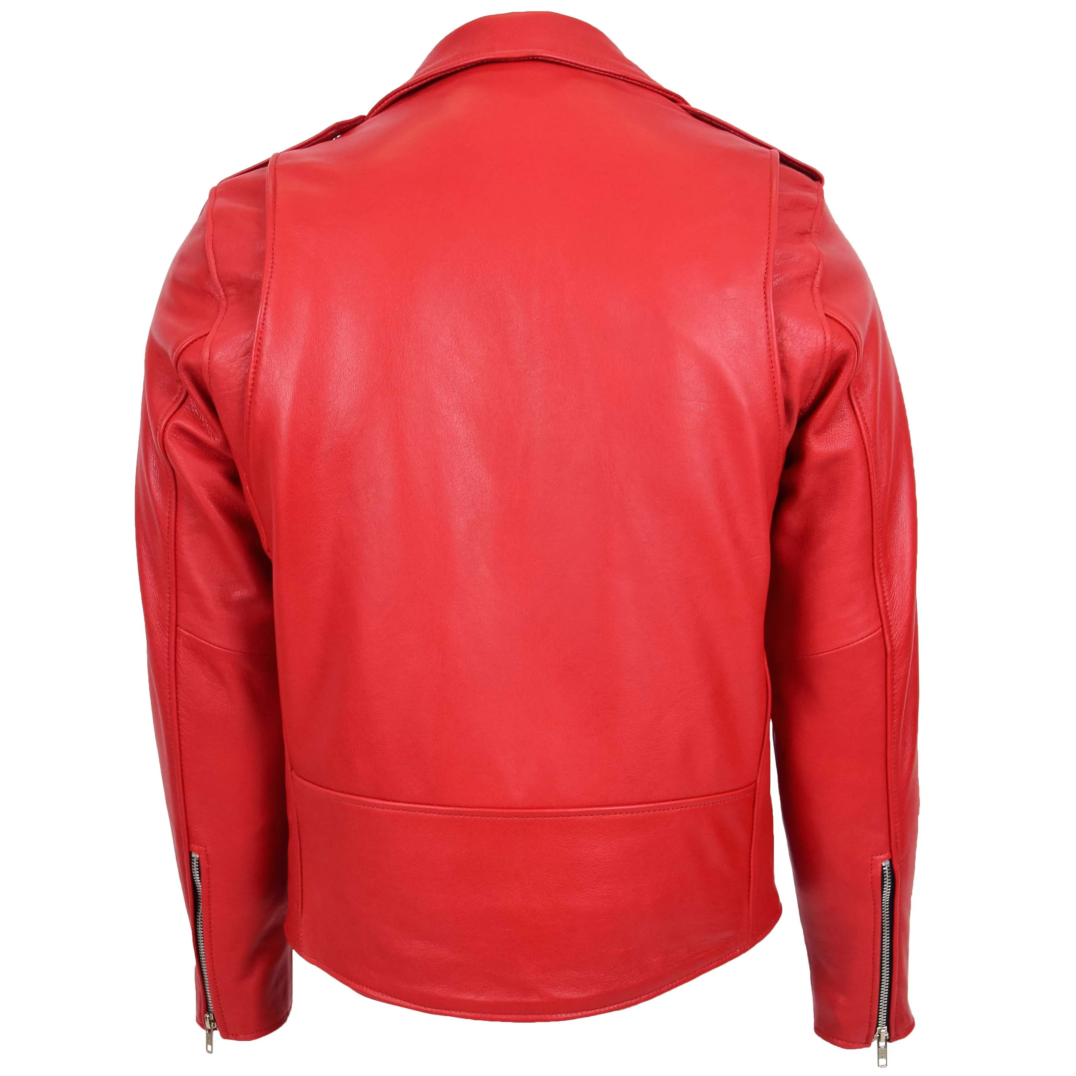 Mens Heavy Duty Leather Biker Brando Jacket Kyle Red