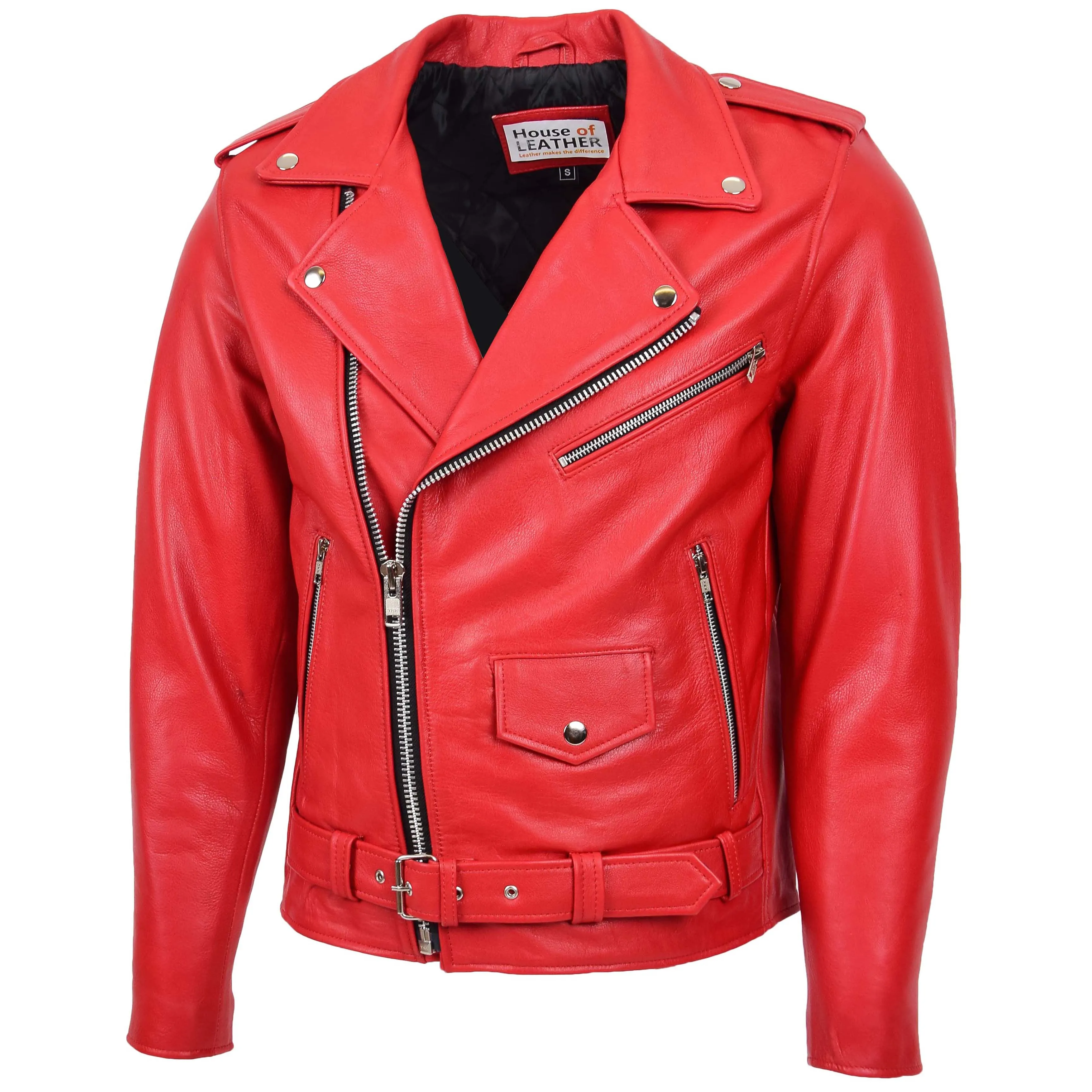 Mens Heavy Duty Leather Biker Brando Jacket Kyle Red