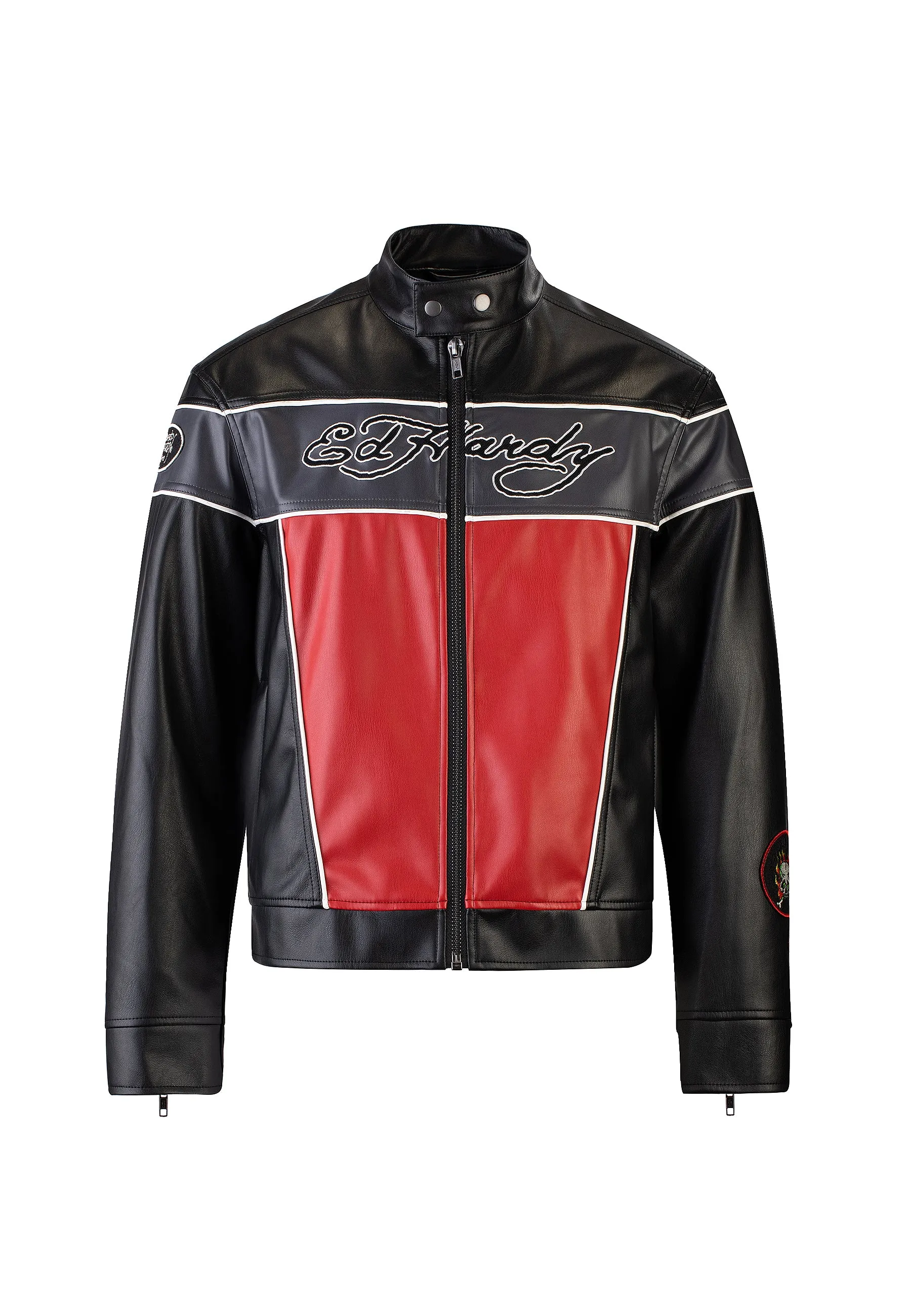 Mens Holly Panther Vegan Leather Motocross Jacket - Black/Red