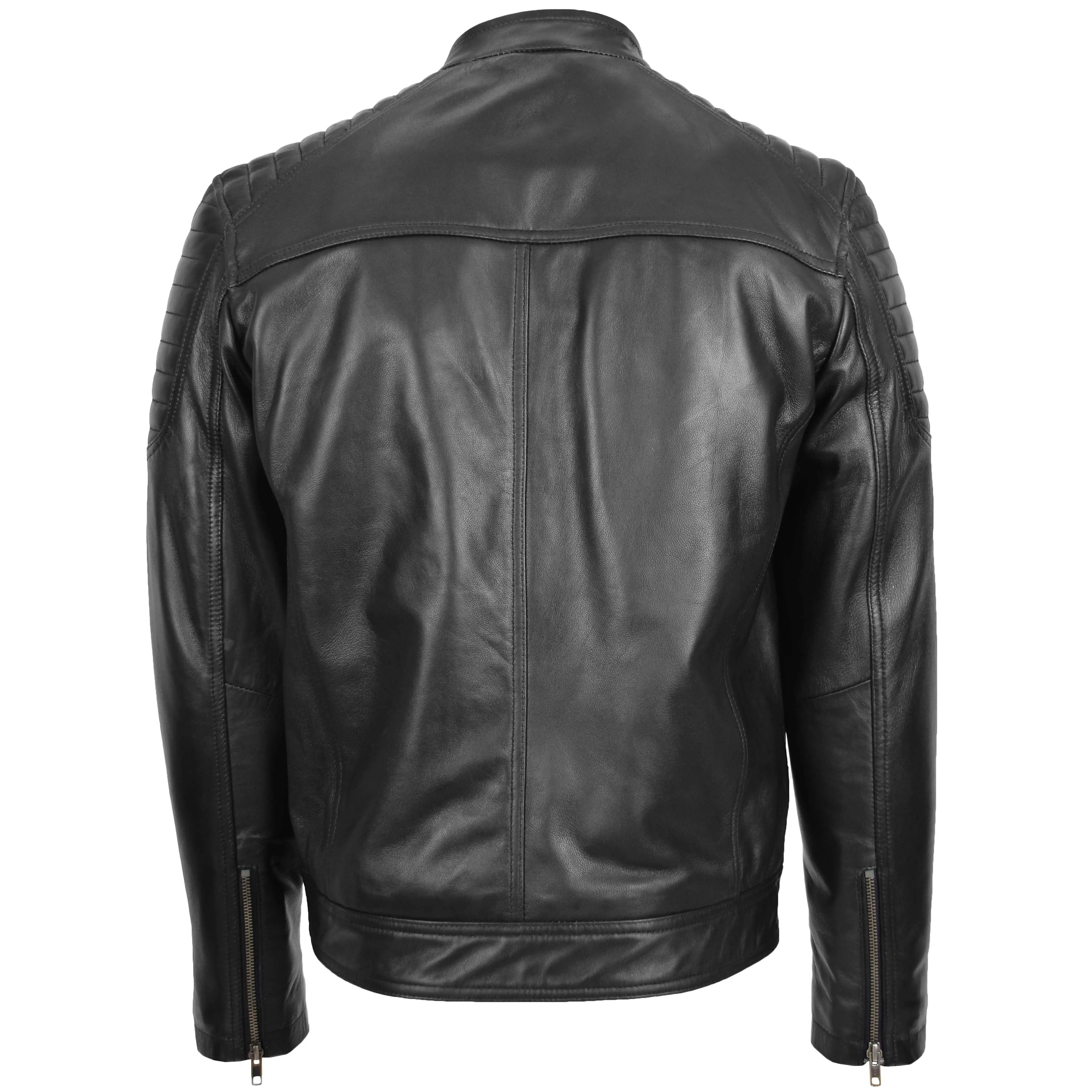 Mens Leather Biker Style Zip Jacket Eddie Black