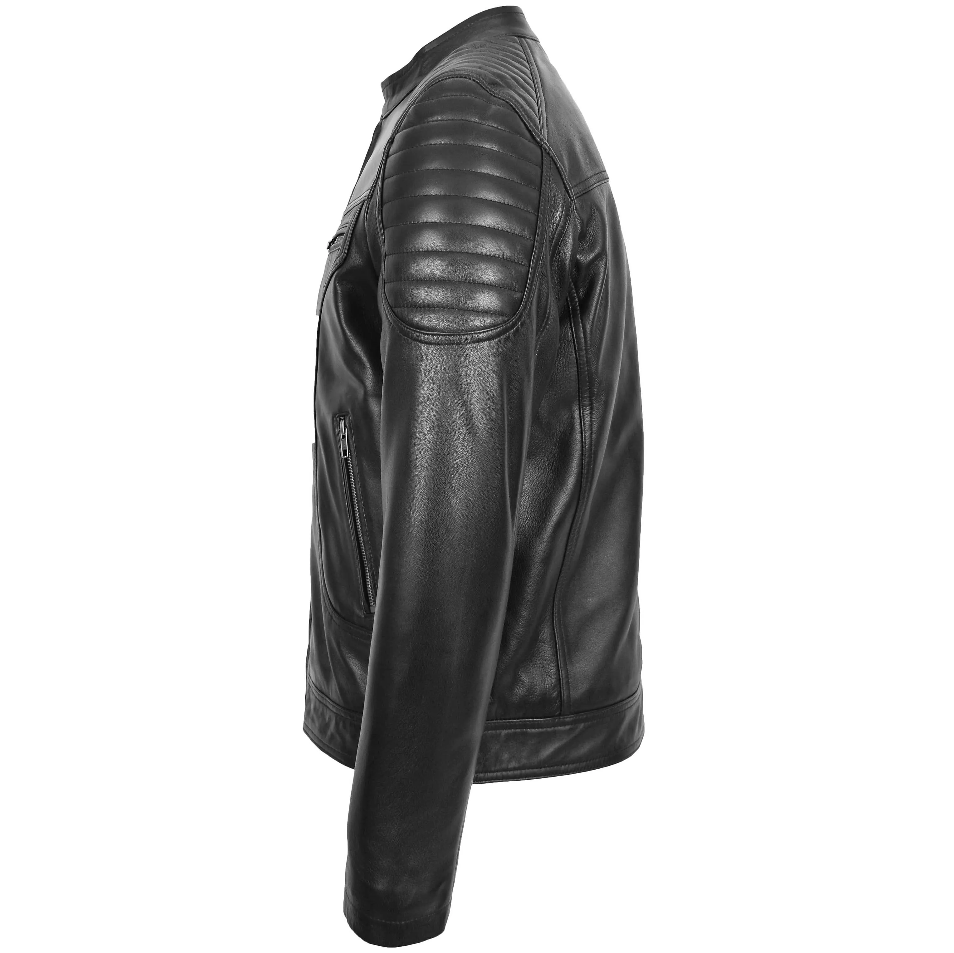 Mens Leather Biker Style Zip Jacket Eddie Black