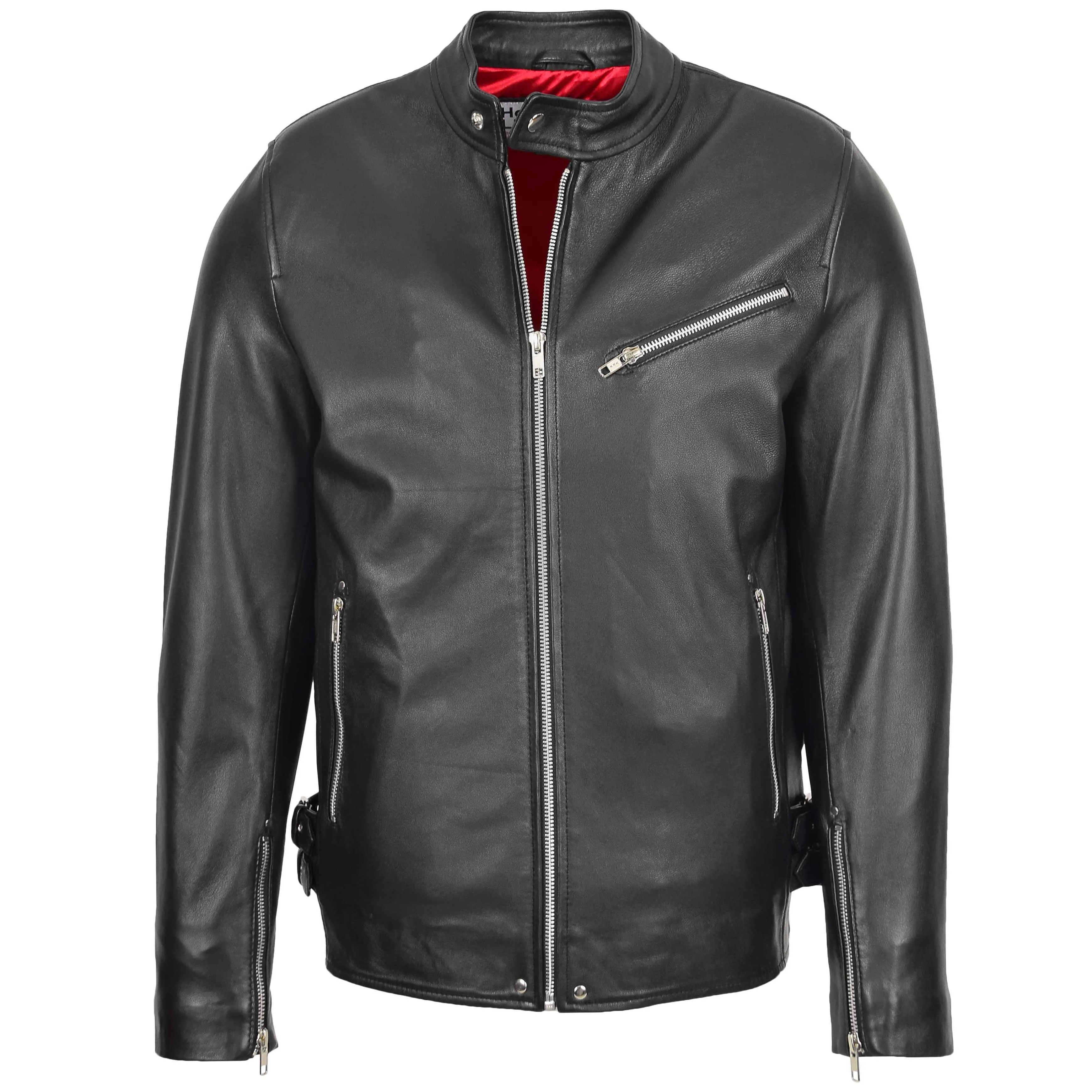 Mens Leather Cafe Racer Casual Biker Jacket Gerard Black