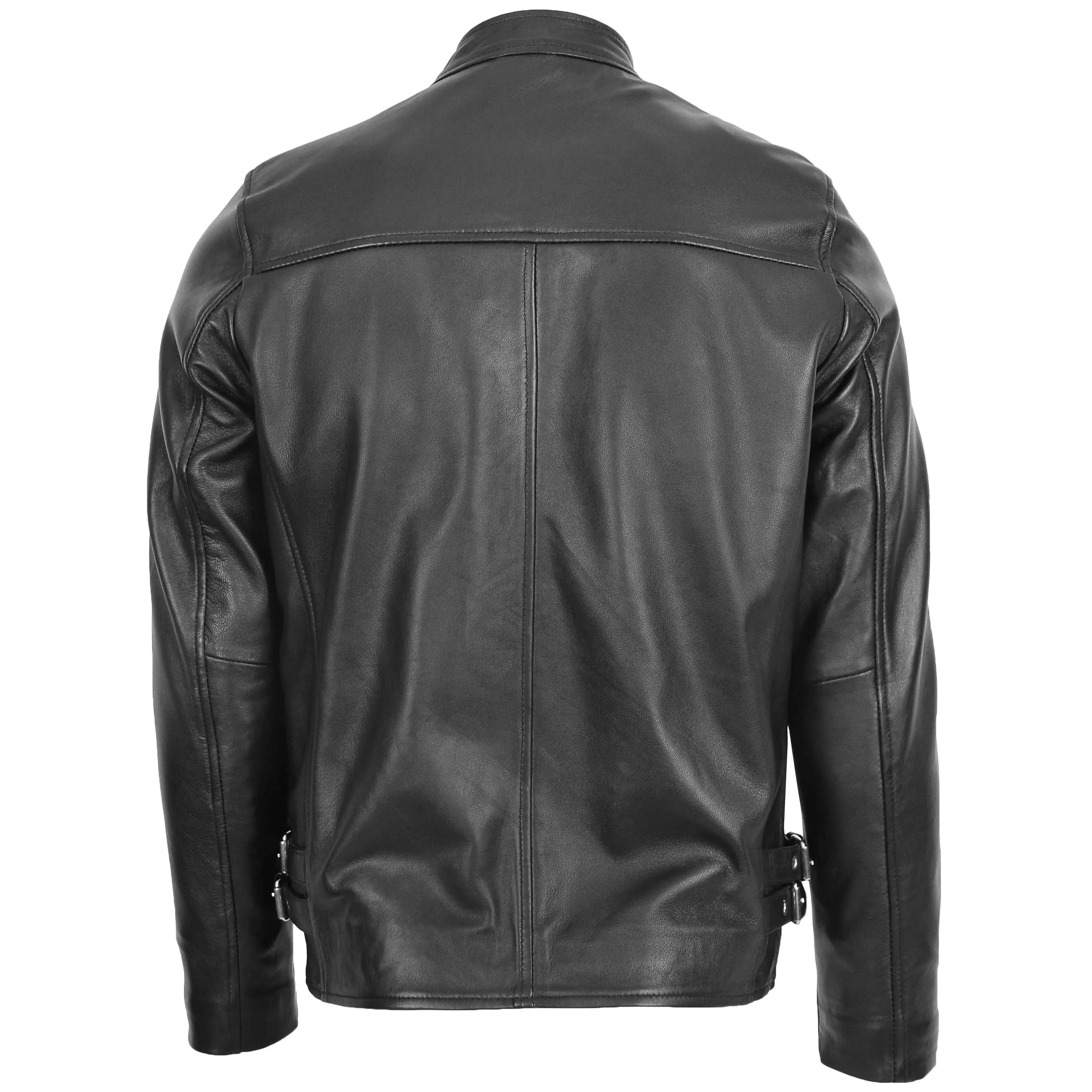 Mens Leather Cafe Racer Casual Biker Jacket Gerard Black