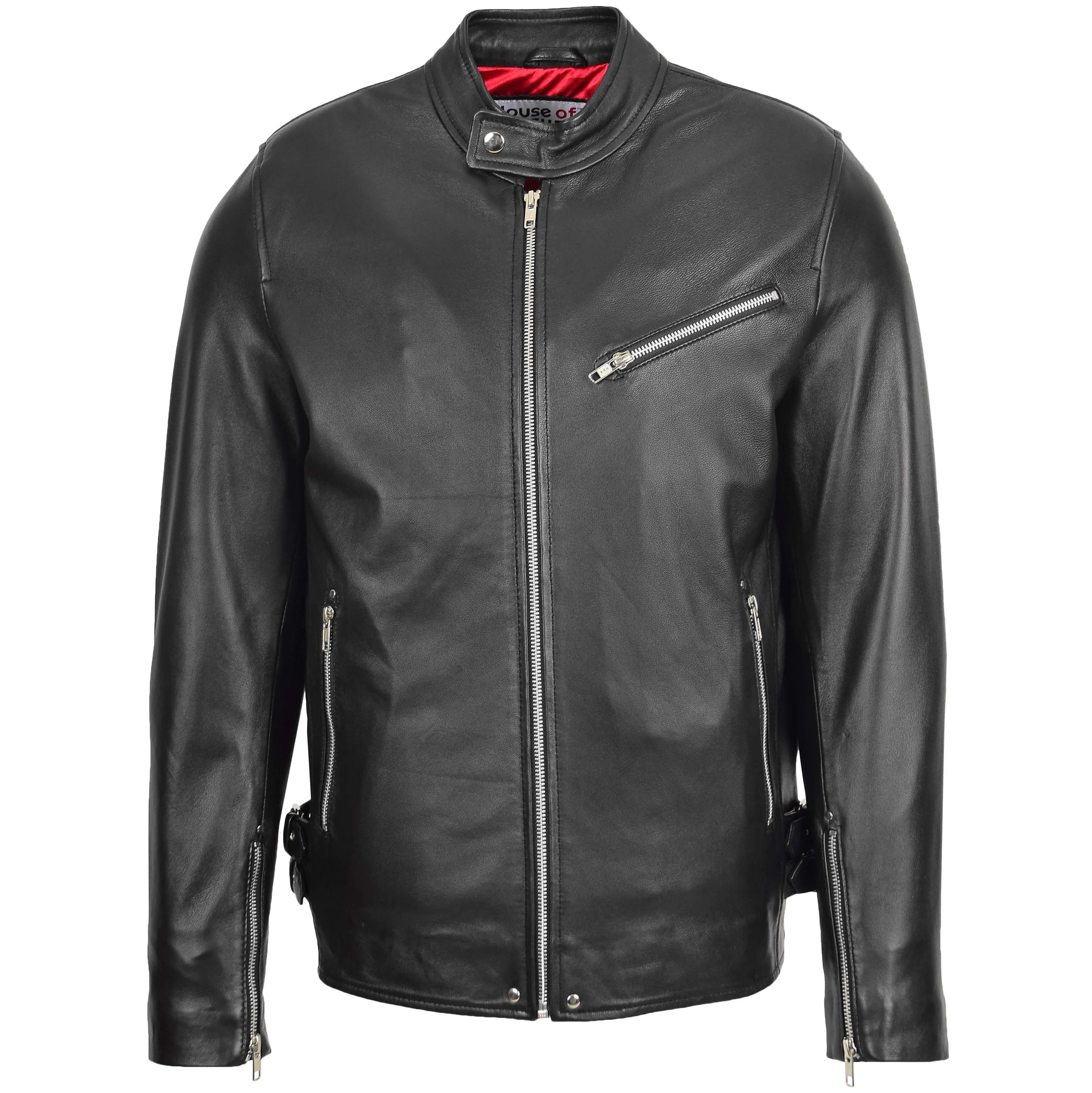 Mens Leather Cafe Racer Casual Biker Jacket Gerard Black