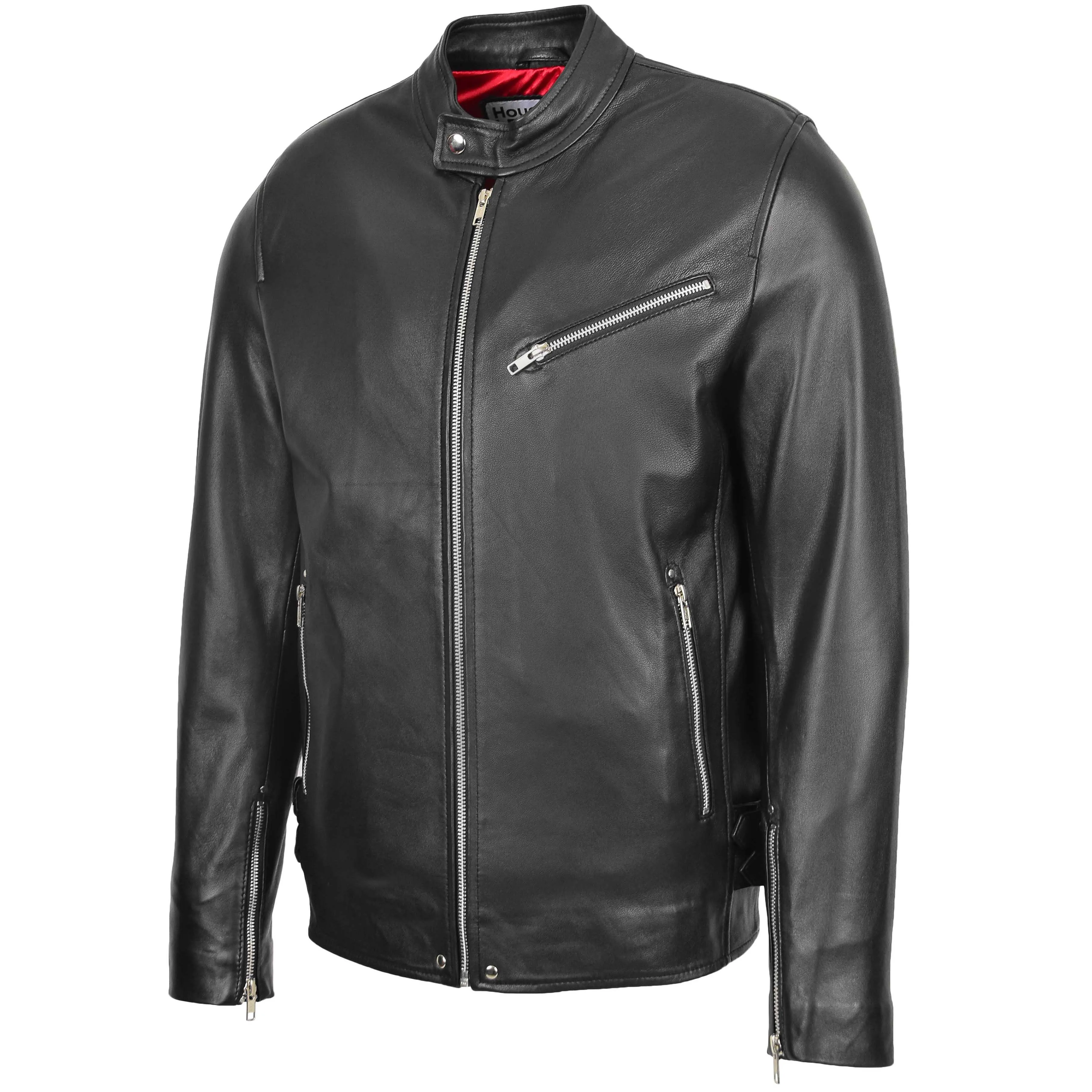 Mens Leather Cafe Racer Casual Biker Jacket Gerard Black