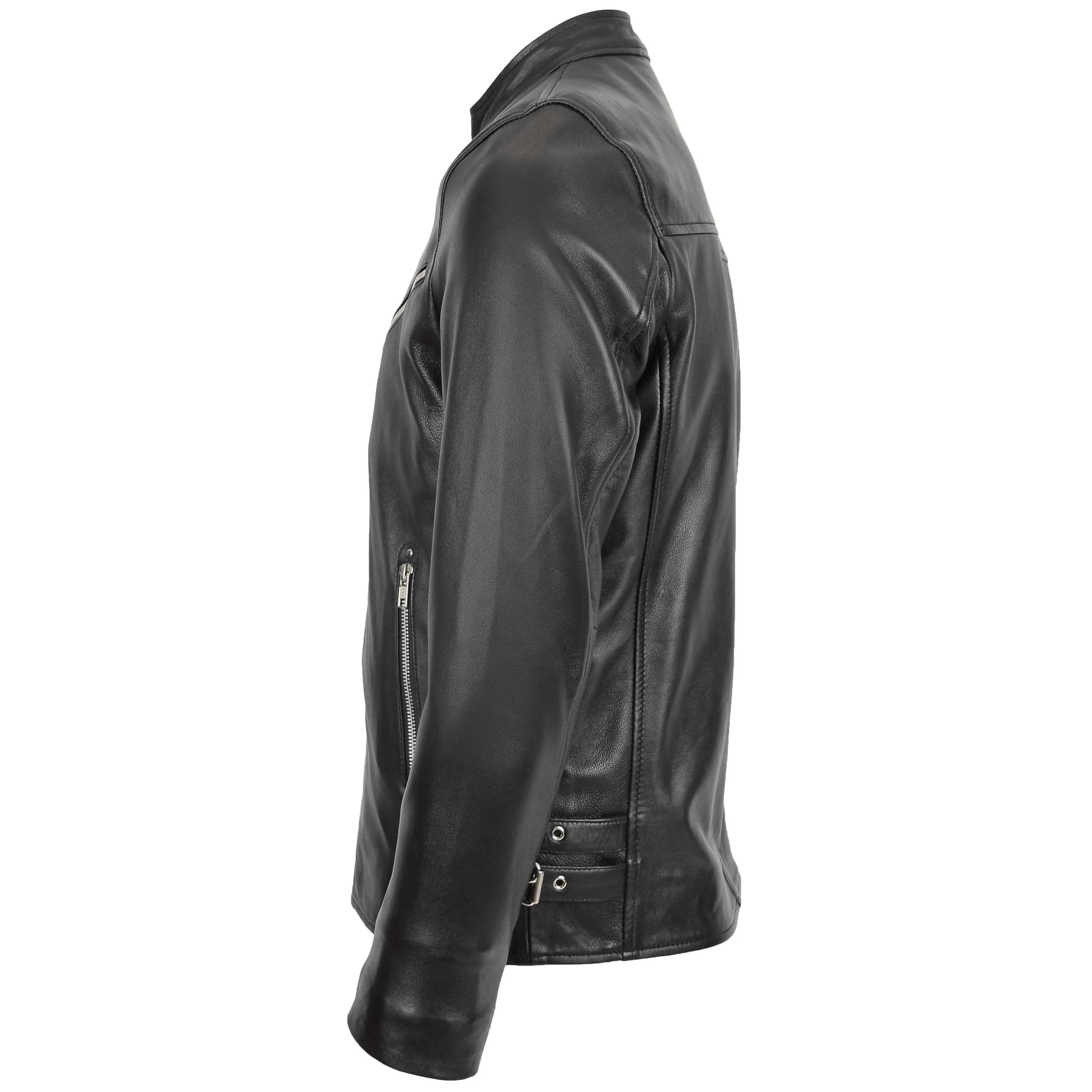 Mens Leather Cafe Racer Casual Biker Jacket Gerard Black