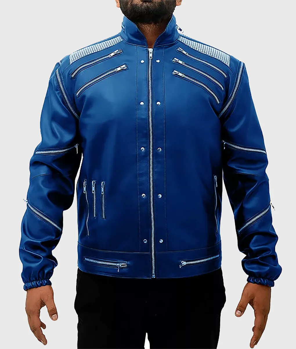 Michael Jackson Beat It Leather Jacket in Wacky Blue Color - TLC