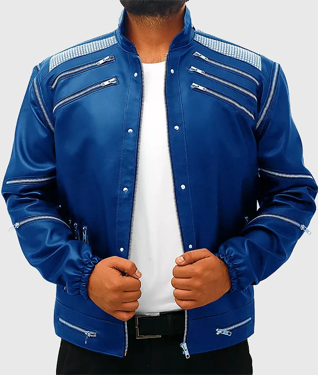 Michael Jackson Beat It Leather Jacket in Wacky Blue Color - TLC