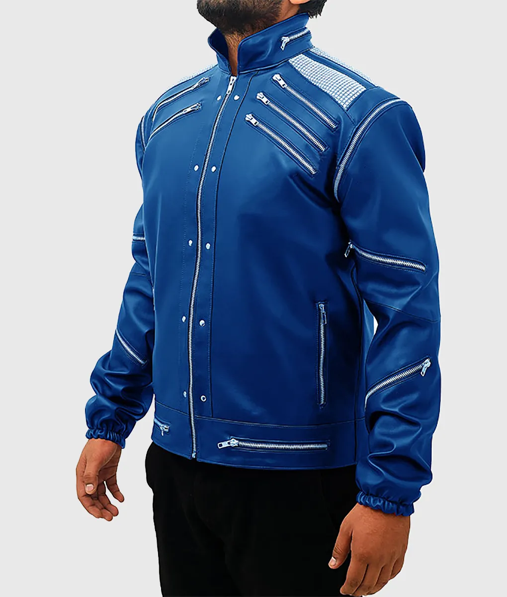 Michael Jackson Beat It Leather Jacket in Wacky Blue Color - TLC